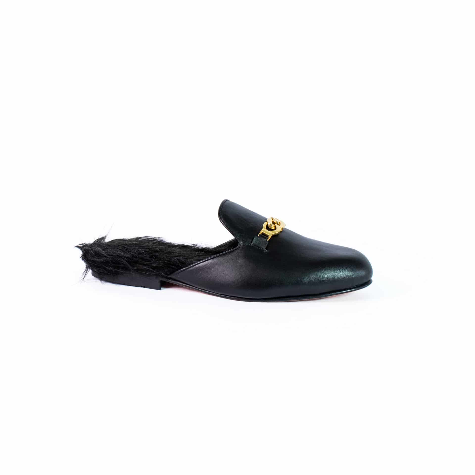 Slippers mules felpa negra - miniatura 1