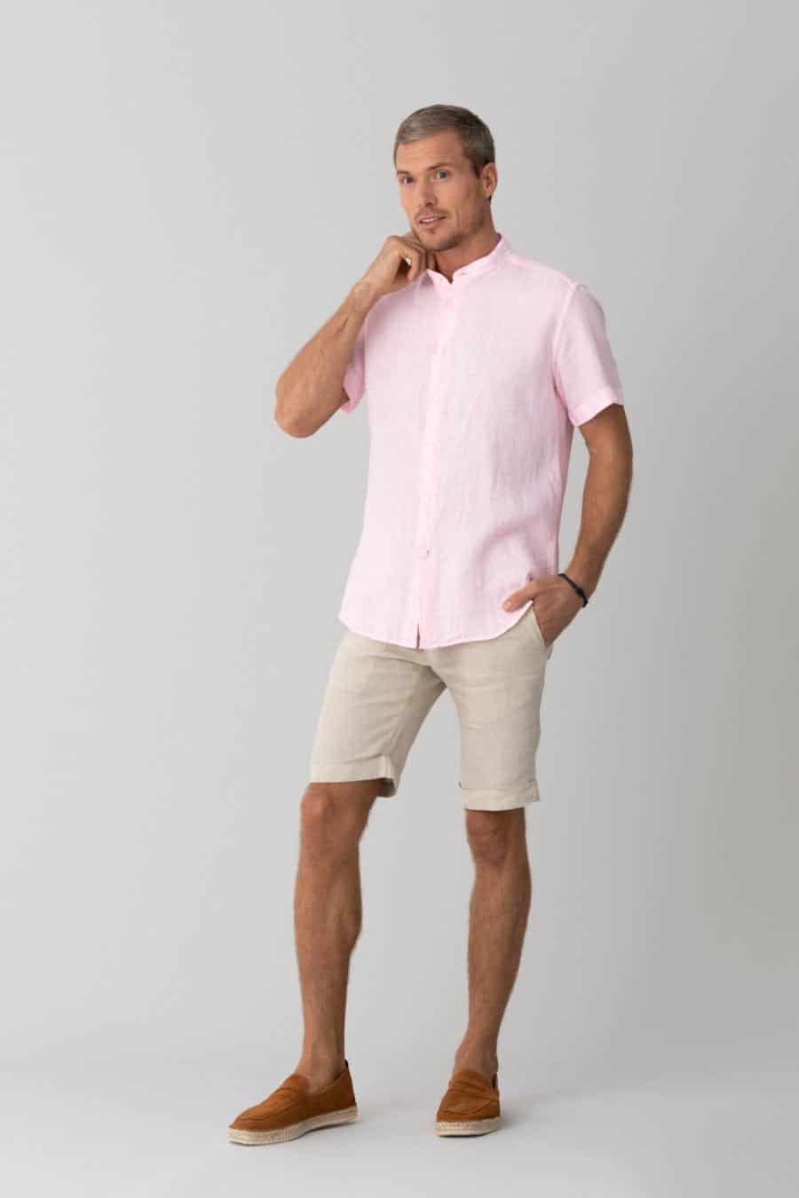 men’s linen shirt mao pink basic - miniatura 1