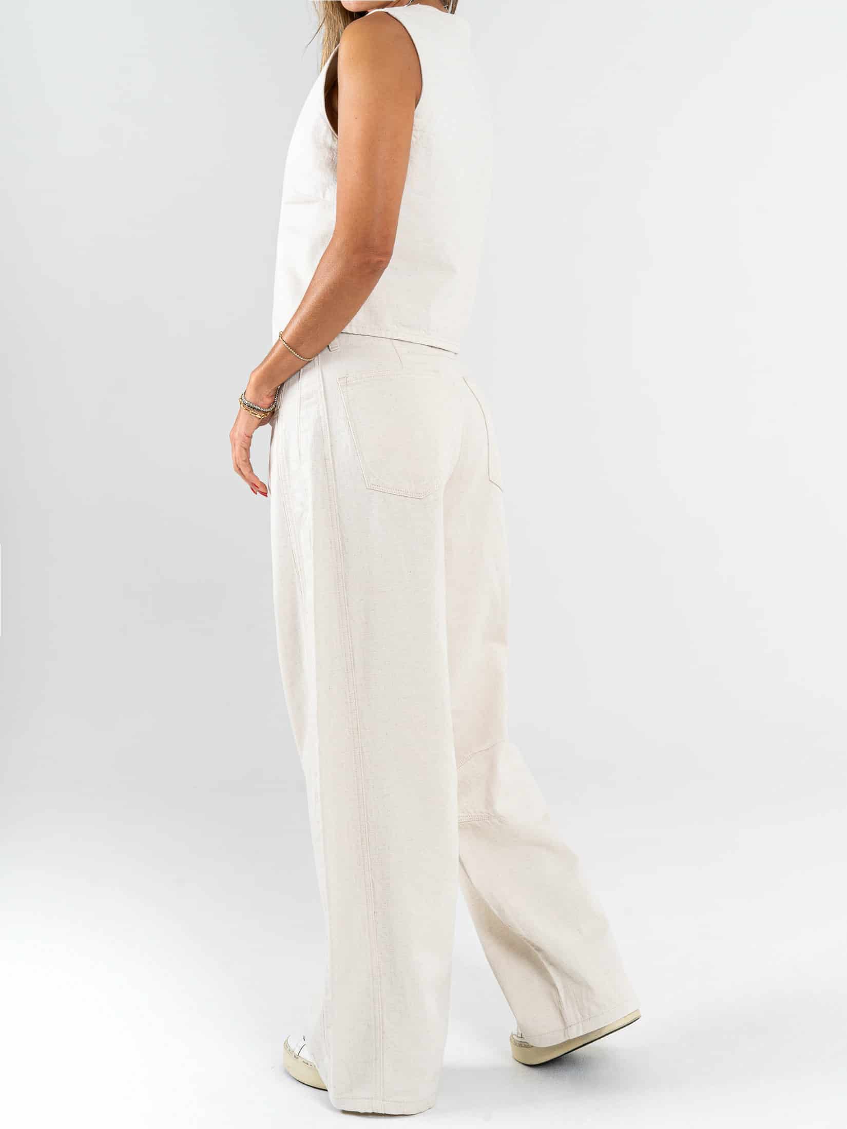 Ref: 069926 Pantalón wide leg, tiro alto, tono natural, tejido plano rígido, tipo lino - miniatura 2
