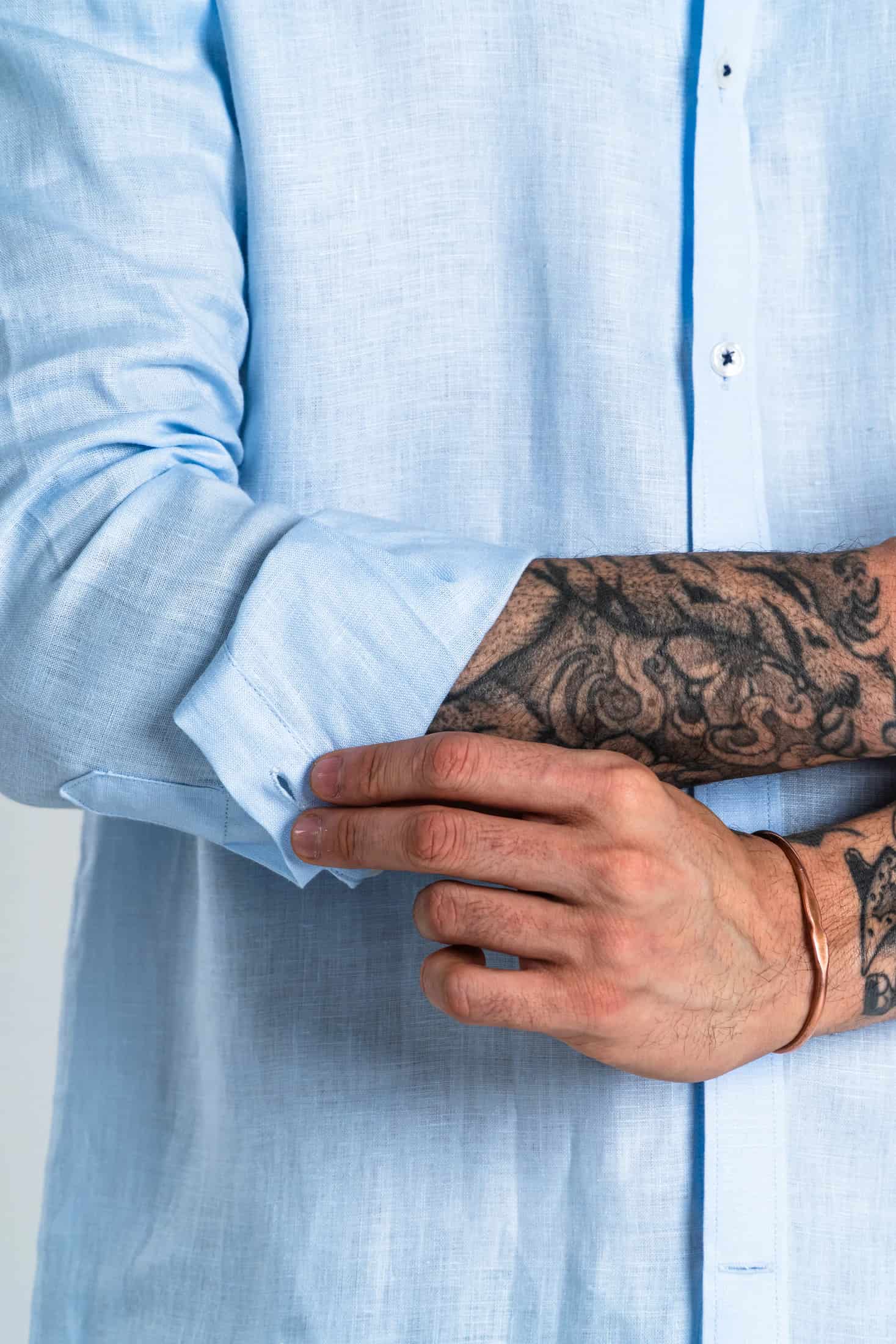 Camisa Botón Contraste Lino Azul Bebé - miniatura 3