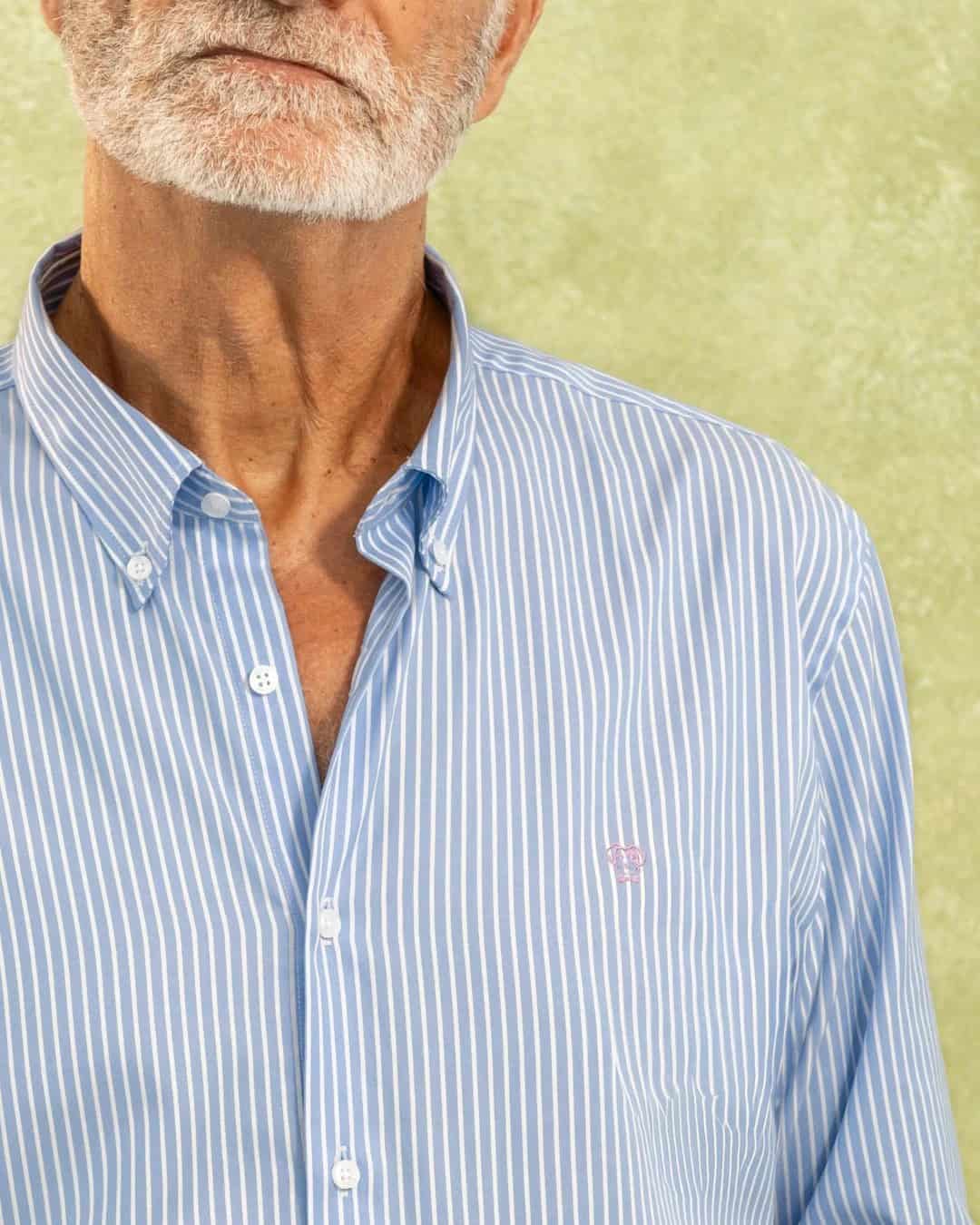 Camisa Antimanchas Oxford Rayas Azul Princeton Logo Rosado - miniatura 2