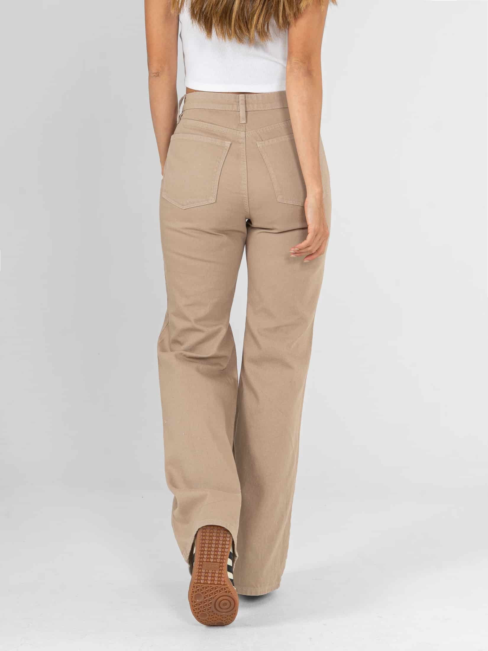Ref: 0620459 Pantalón mom flare, rígido, tiro alto, tono caqui - miniatura 2