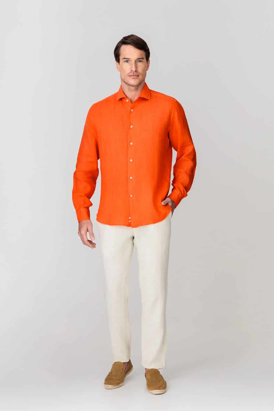 Men's linen shirt orange - miniatura 2