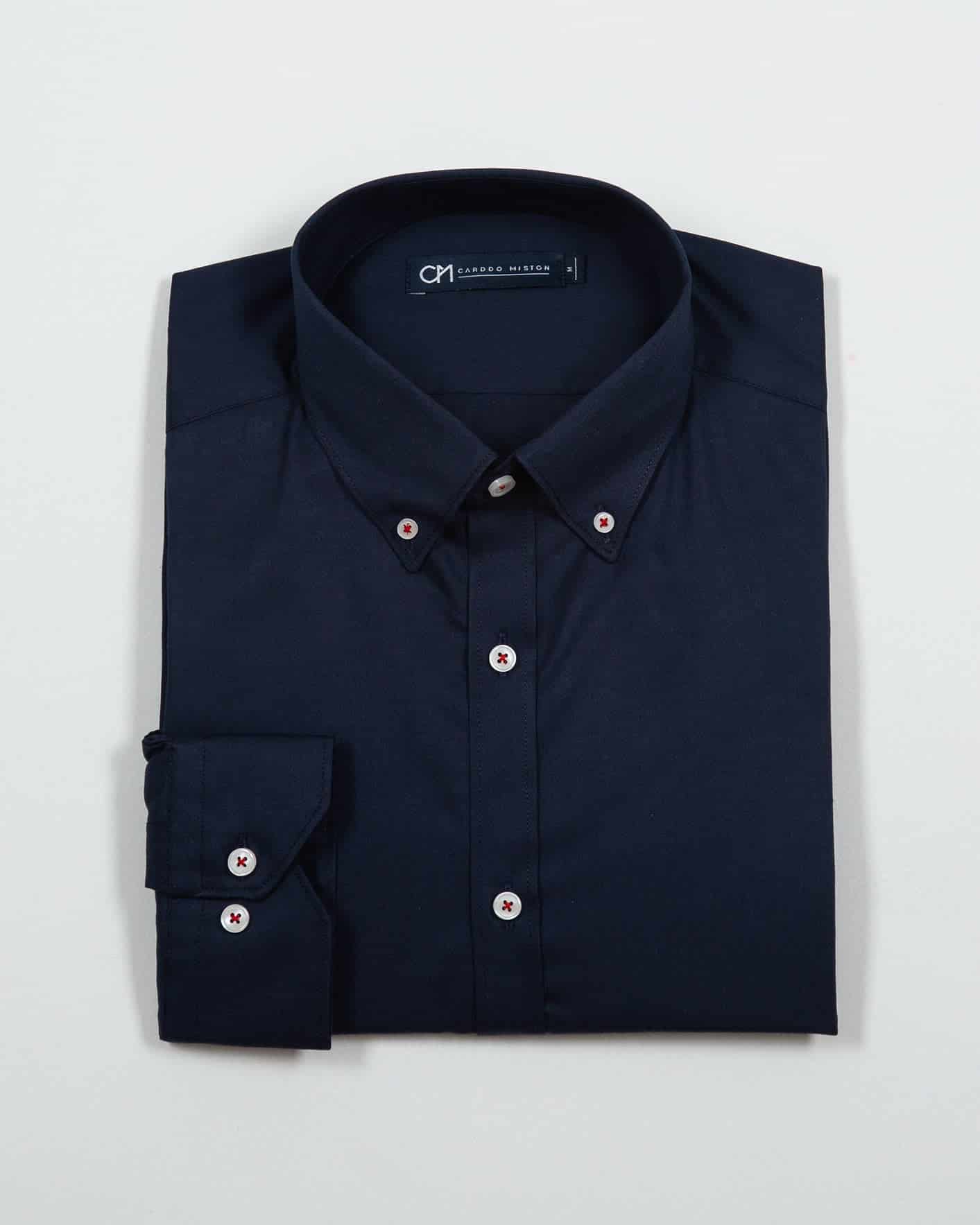 Camisa Sarga Botón Contraste Algodón Azul Oscuro - miniatura 5