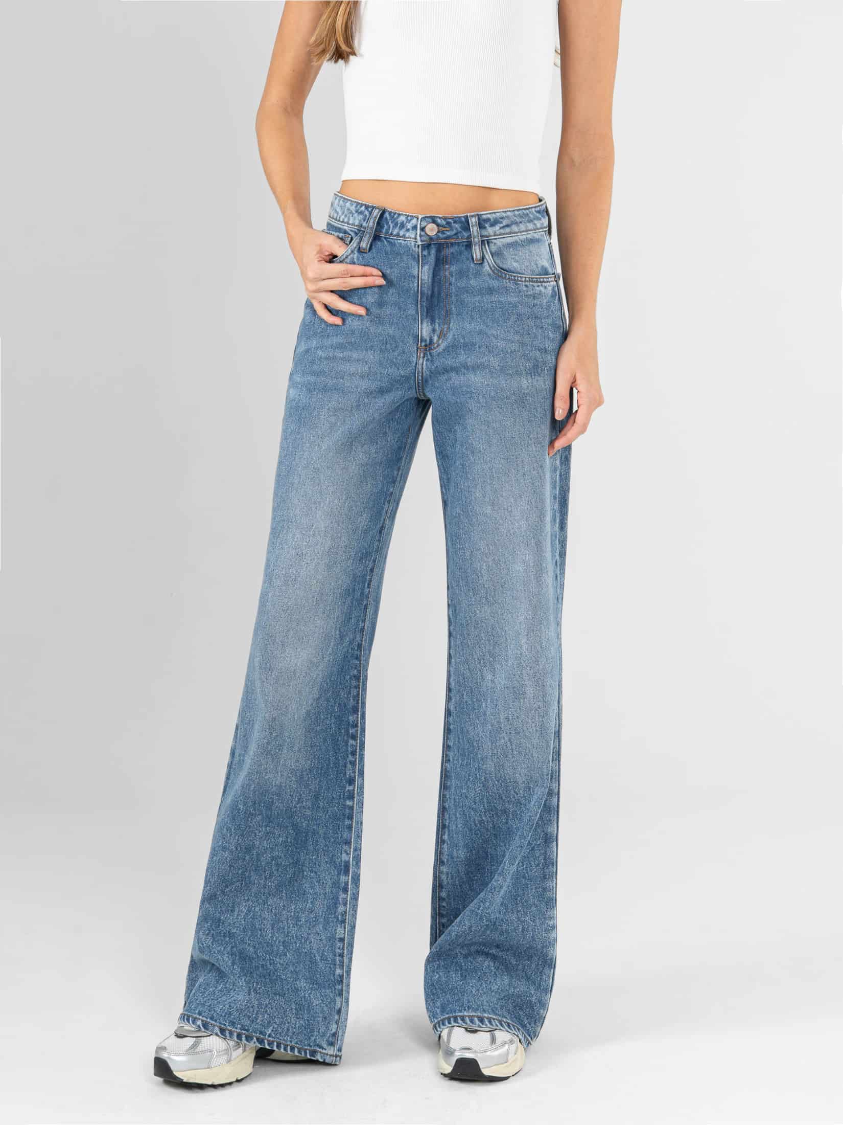 Ref: 066233 Jean Mom Flare, rígido, tiro alto, tono azul medio, diseño cinco bolsillos - miniatura 4
