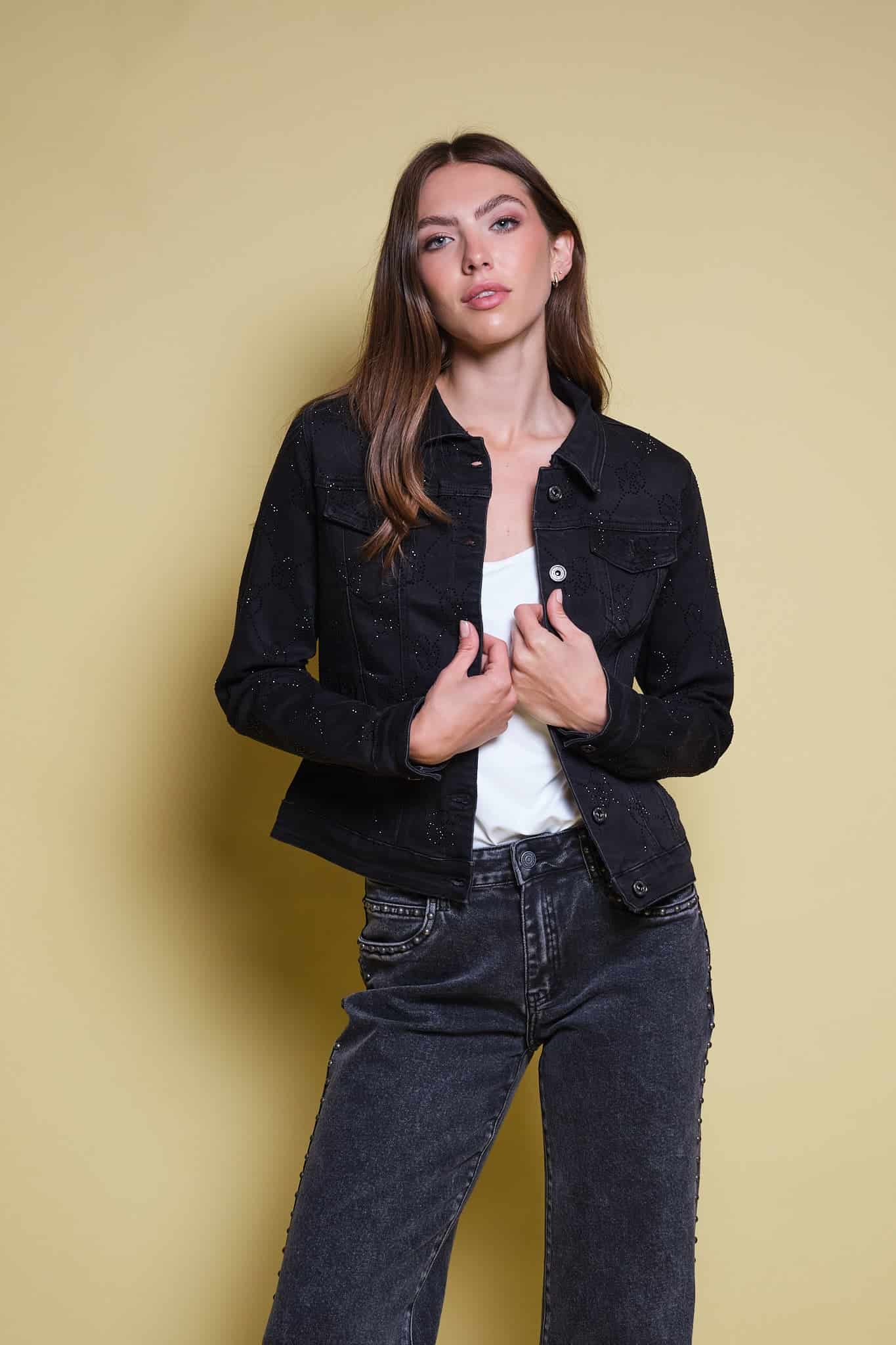 CHAQUETA DENIM NEGRA RHINESTONE - miniatura 2