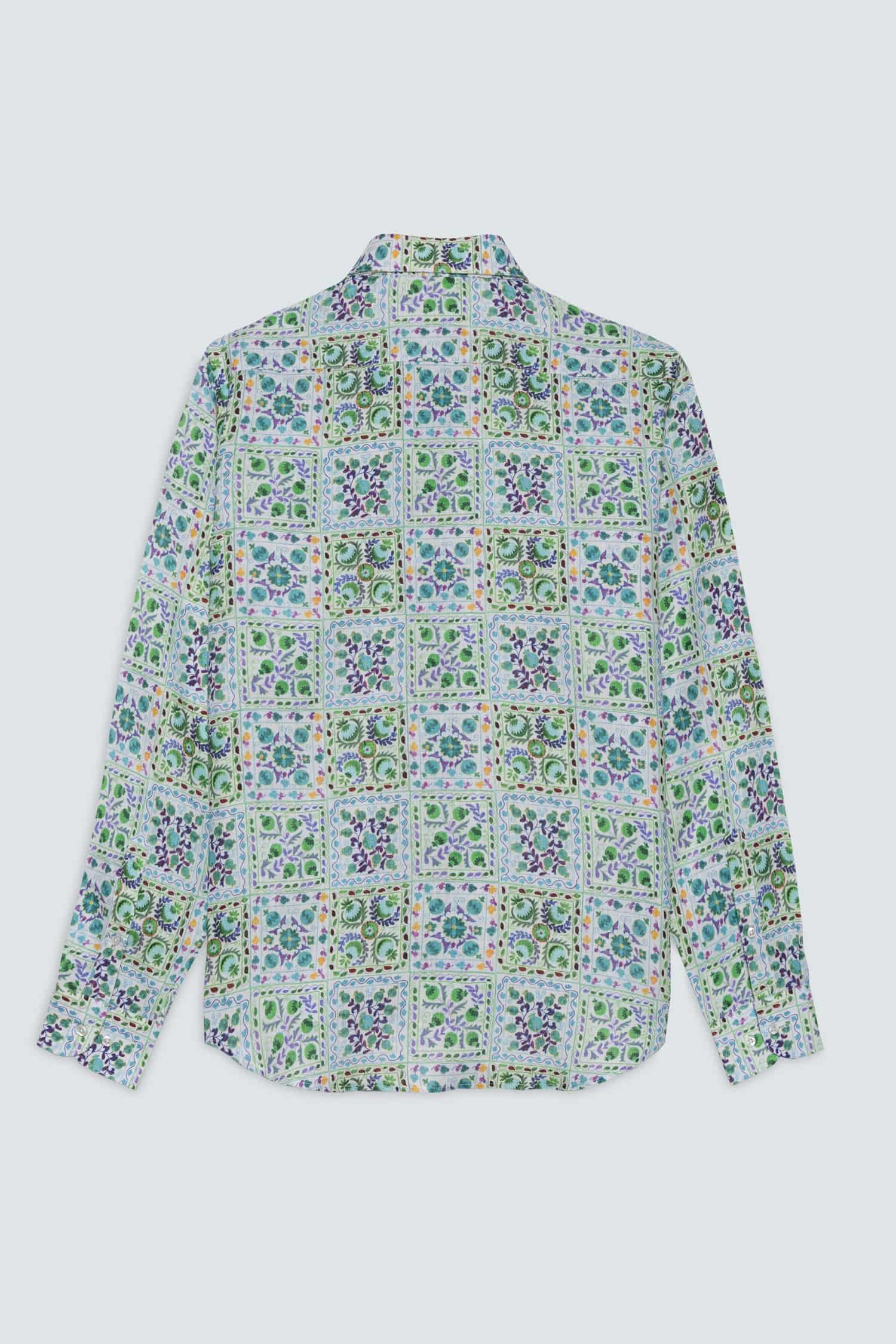 Men's linen shirt green suzani - miniatura 5