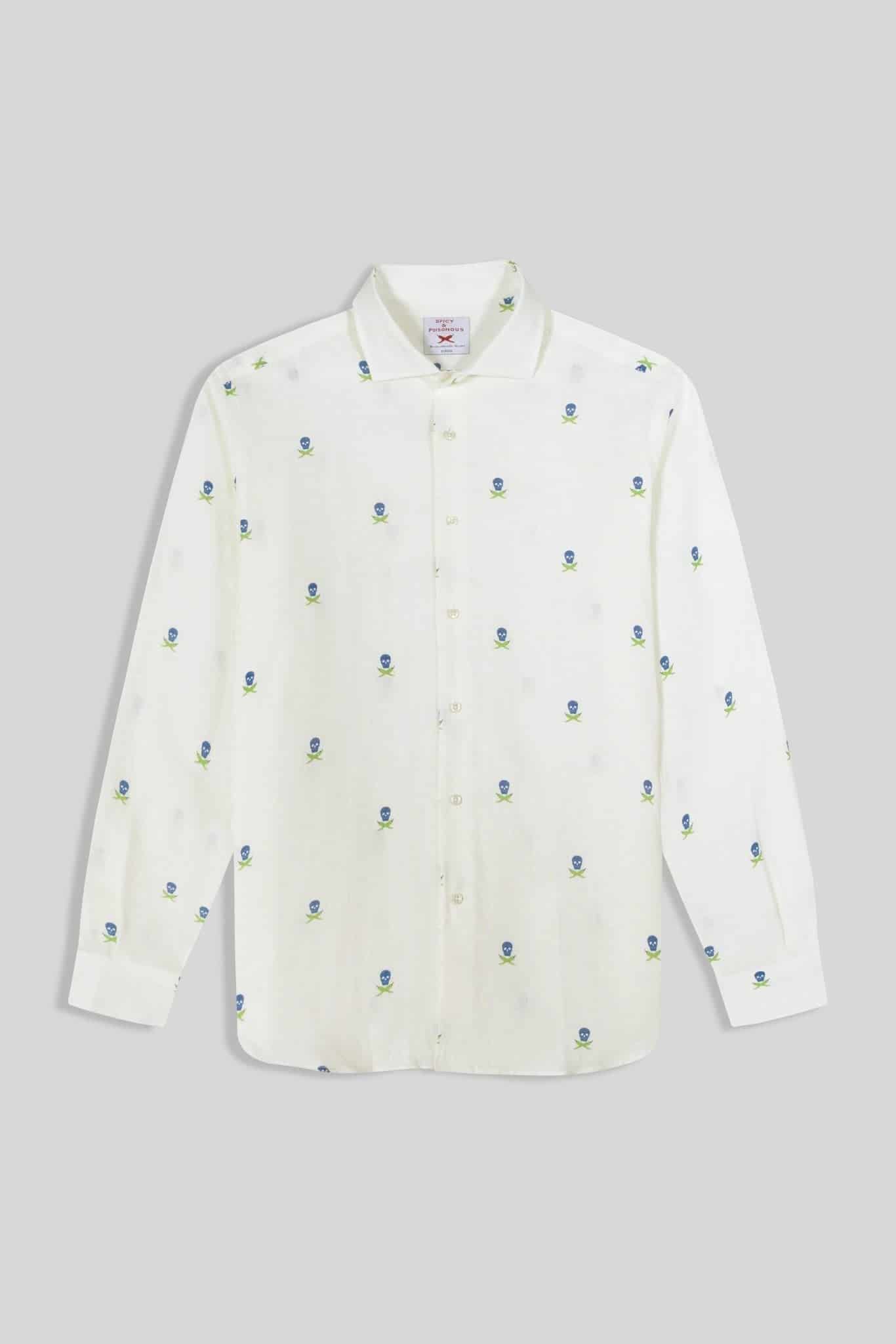 Men's linen shirt separated skulls white - miniatura 1