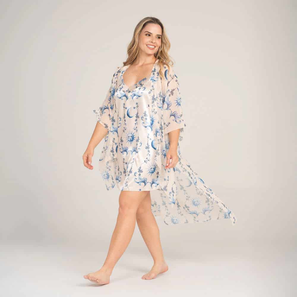 Kimono Manga 3/4 con Estampado Capsula Santorini. - miniatura 2