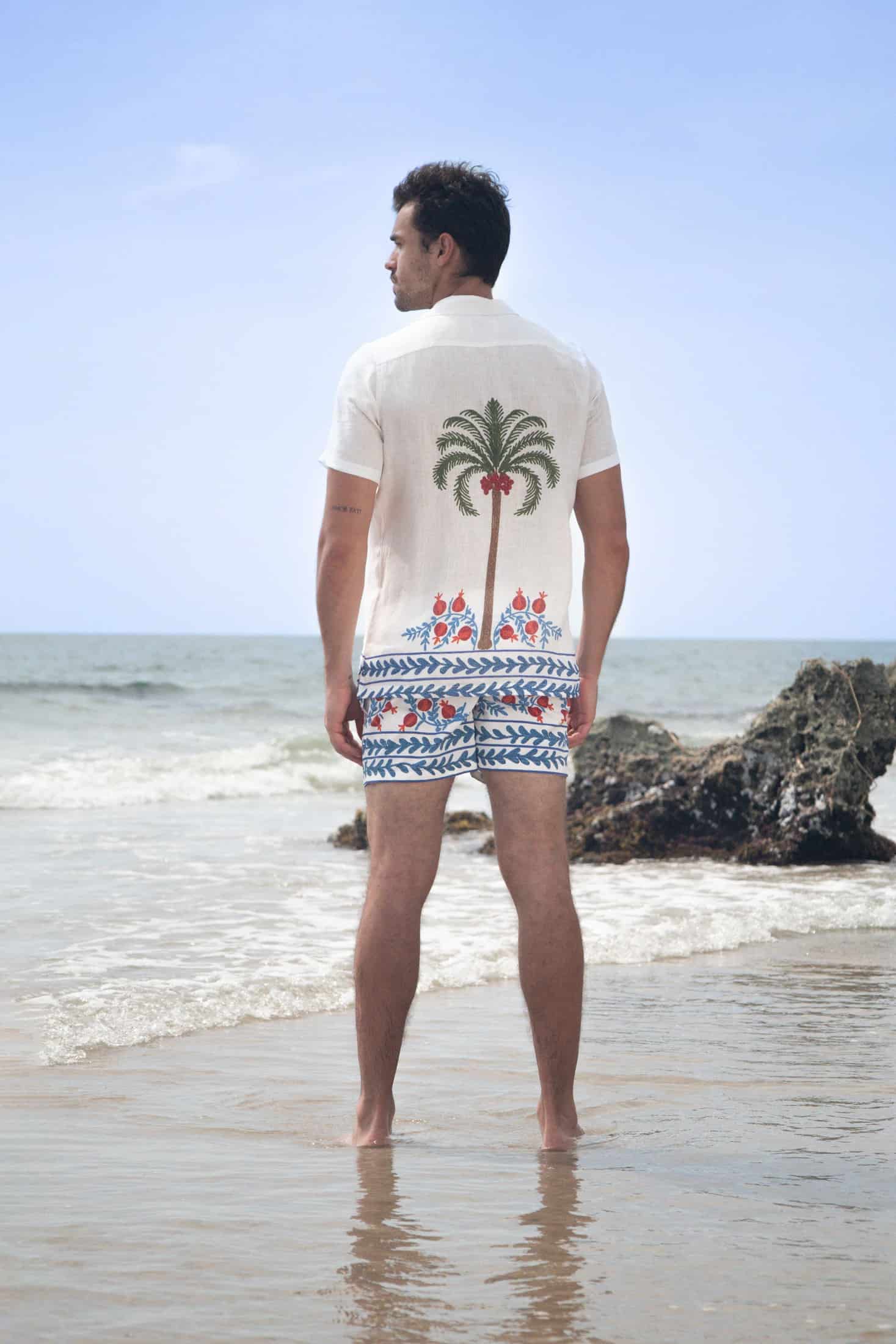 Men's linen shirt white tambour - miniatura 2