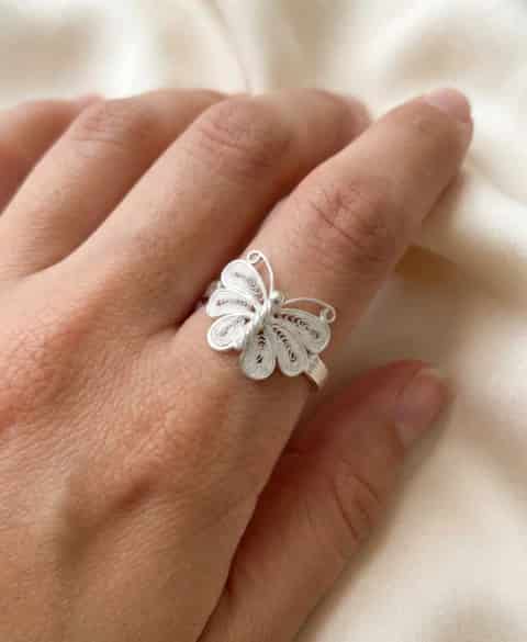 Anillo Flor ajustable en Plata ley 950 Filigrana - miniatura 2