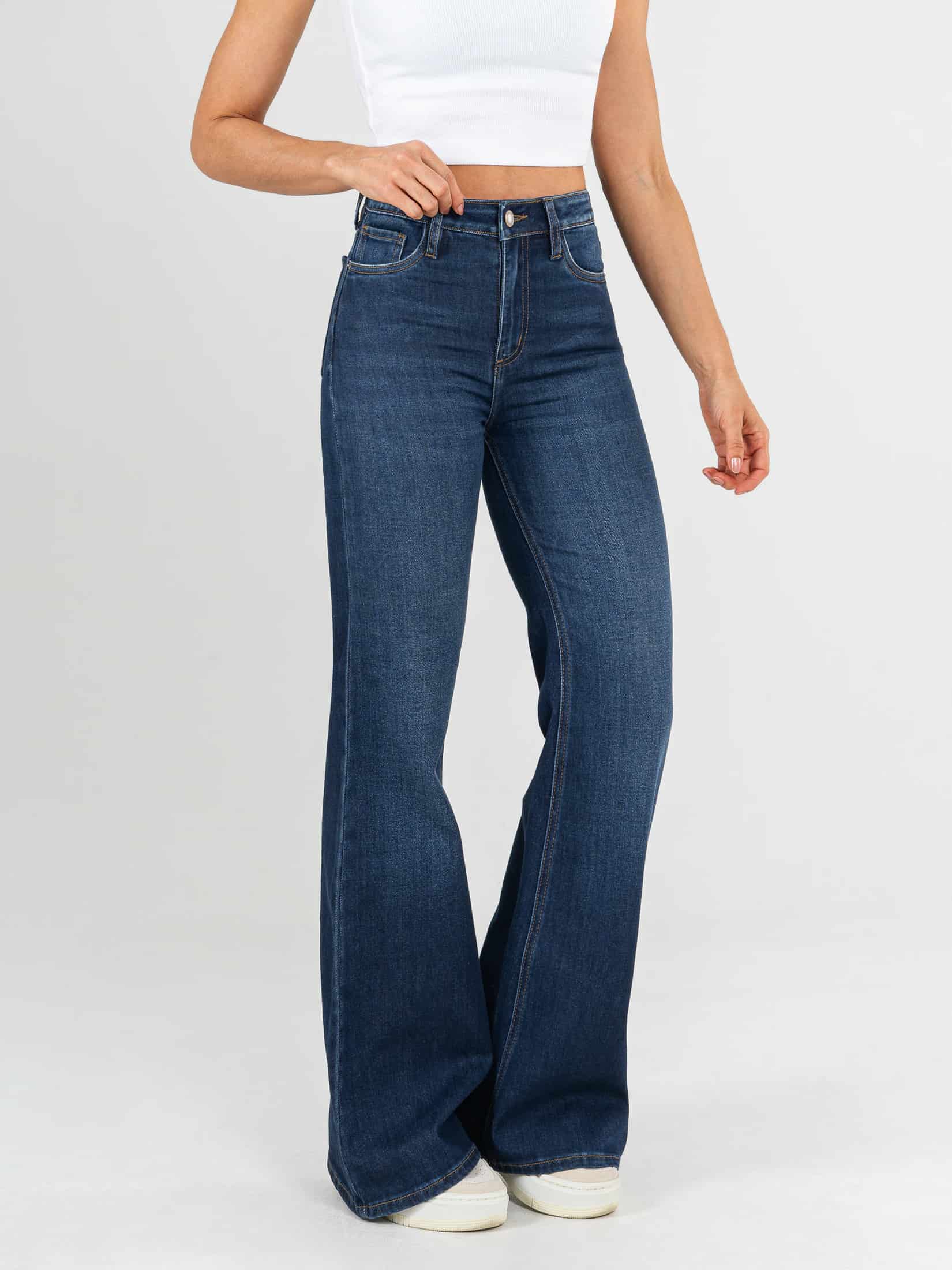 Ref: 065295 Jean flare stretch, bota ancha, tiro alto, tono azul medio oscuro - miniatura 3