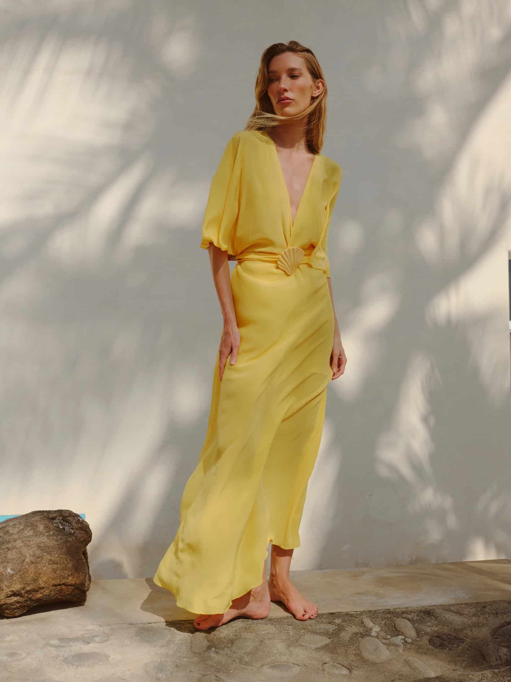 Perla del Sol Silk Midi Dress / Yellow - miniatura 4