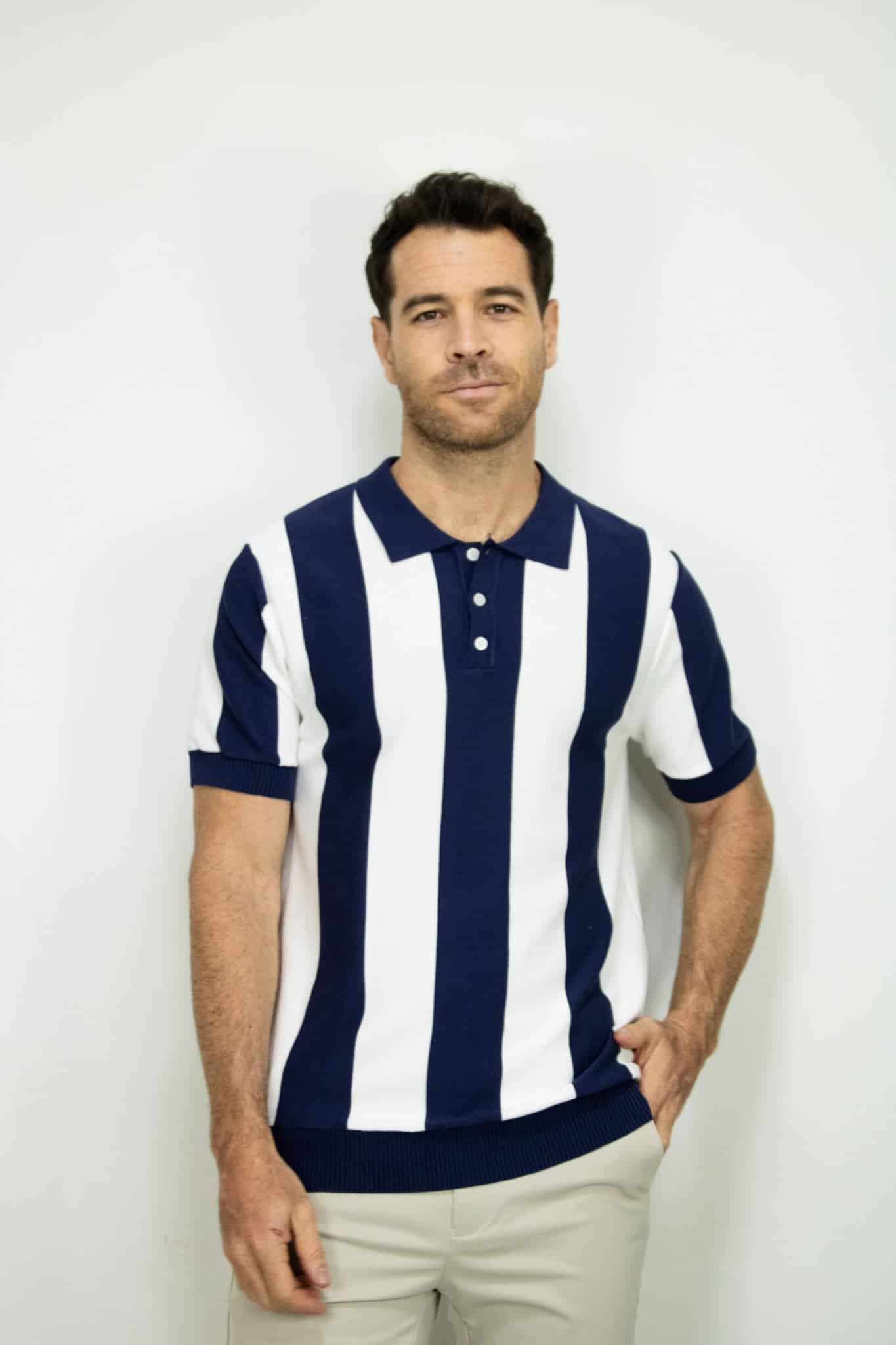 POLO TEJIDA RAYAS AZUL OSCURA PARA HOMBRE - miniatura 1