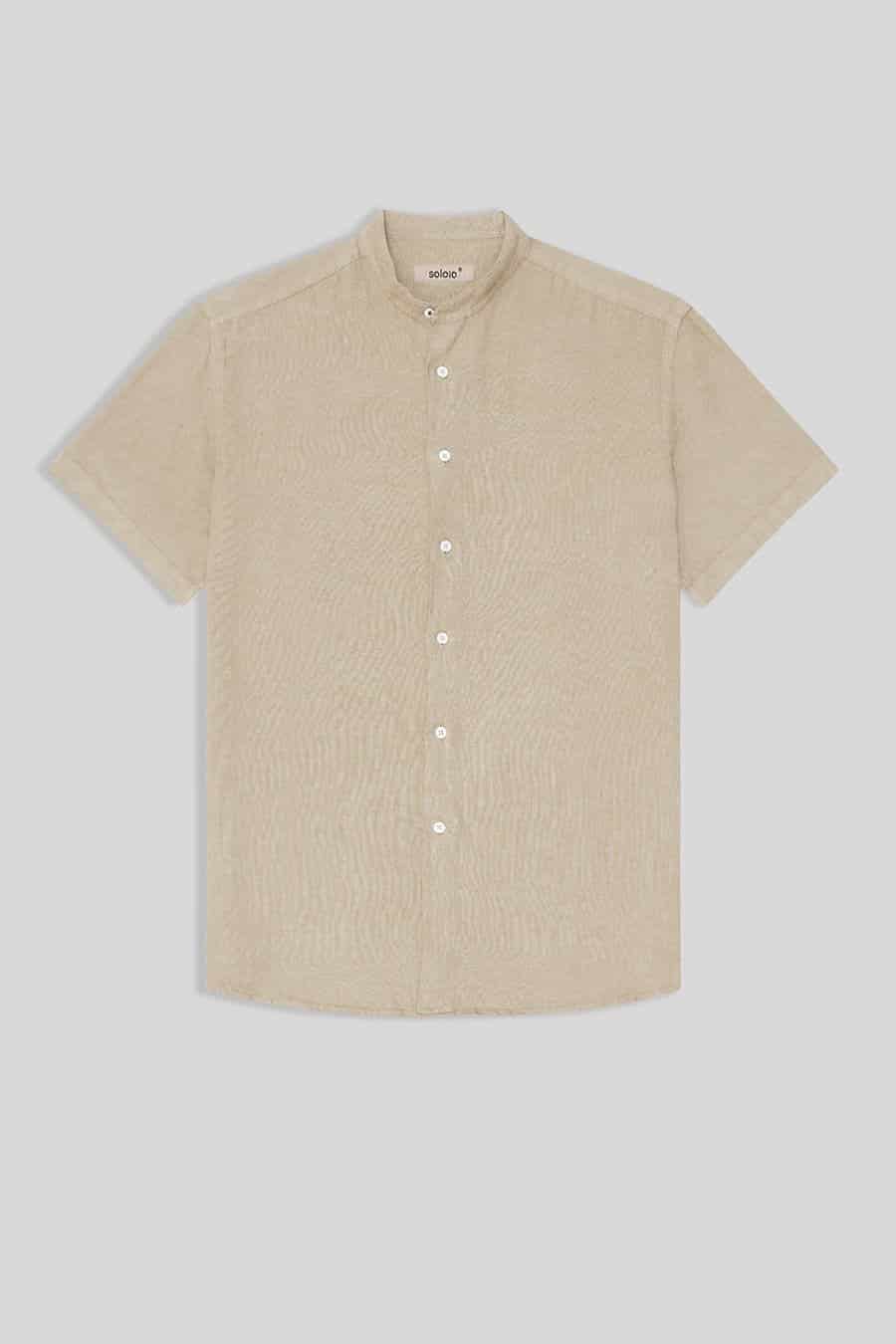 men’s linen shirt mao beige basic - miniatura 1