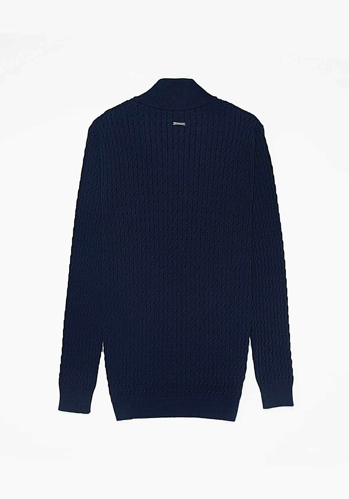 Saco Trenzado Half Zip Algodón Azul Oscuro - miniatura 4