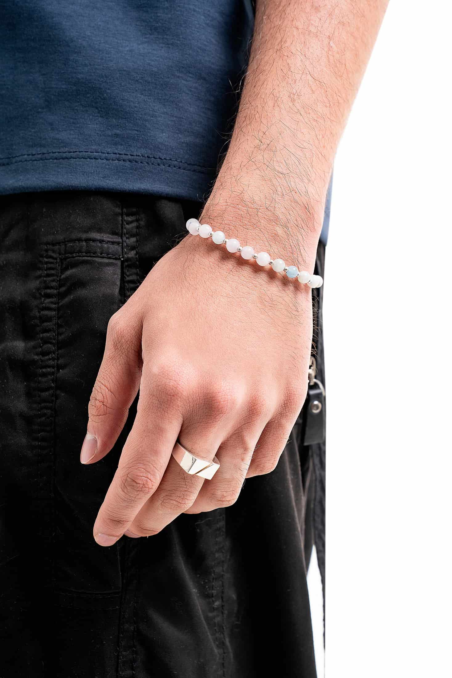 AQUA VOID BRACELET | PULSERA DE PIEDRAS AGUA MARINA Y BALINES EN PLATA 925 - miniatura 3
