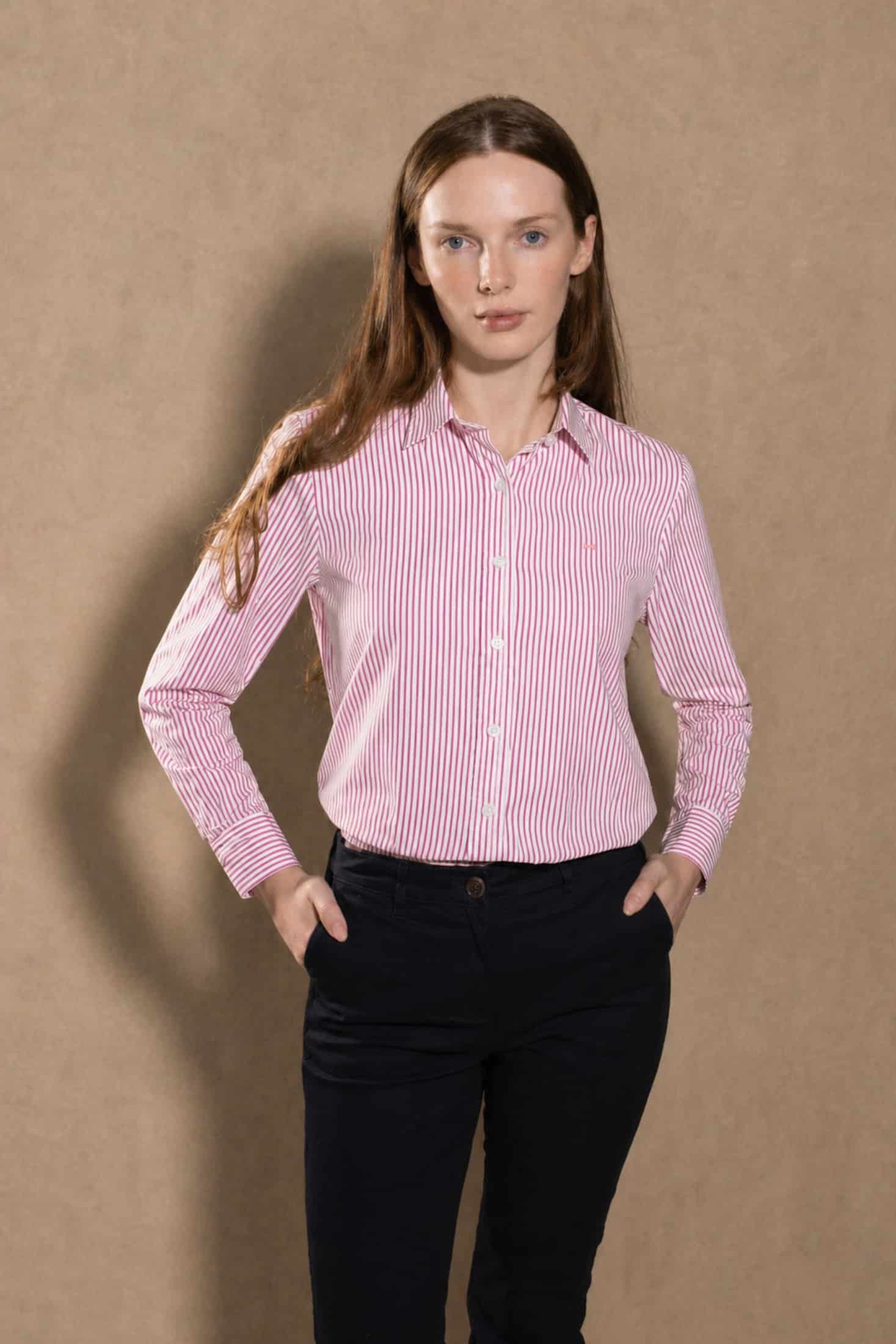 Camisa Antimanchas de Mujer Popelina Rayas Rosadas - miniatura 1