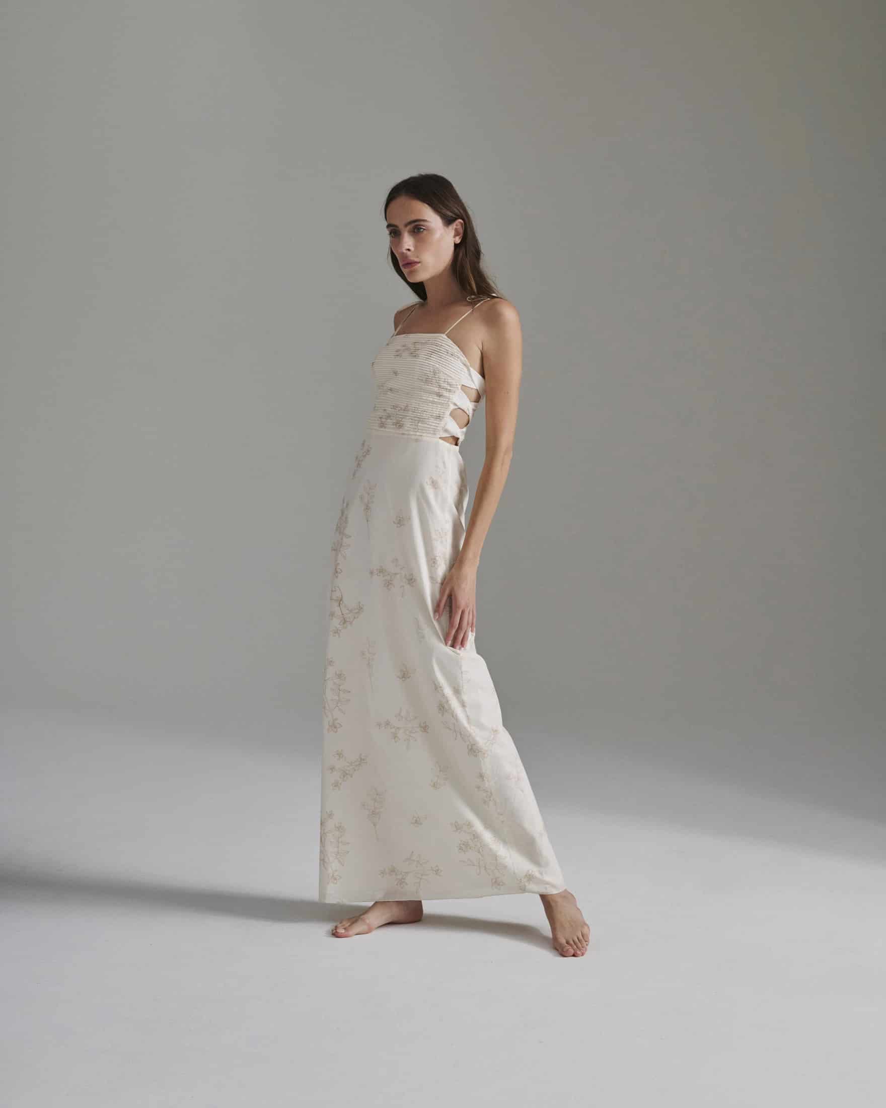 Tejada Pleated Cotton Midi Dress / Ivory Guayacan - miniatura 1
