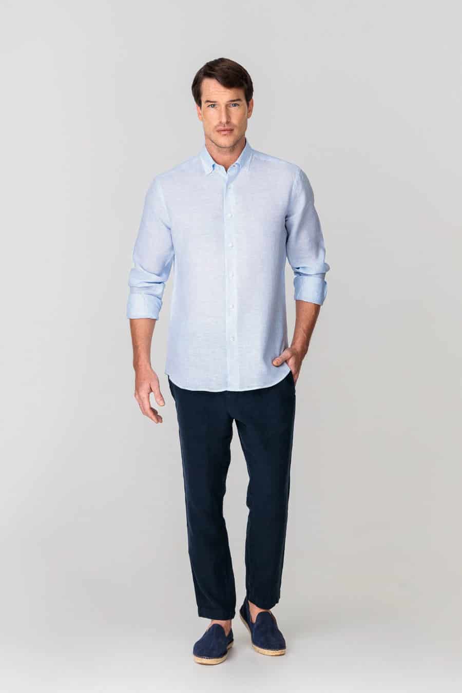 Men's linen shirt mini stripes blue - miniatura 8