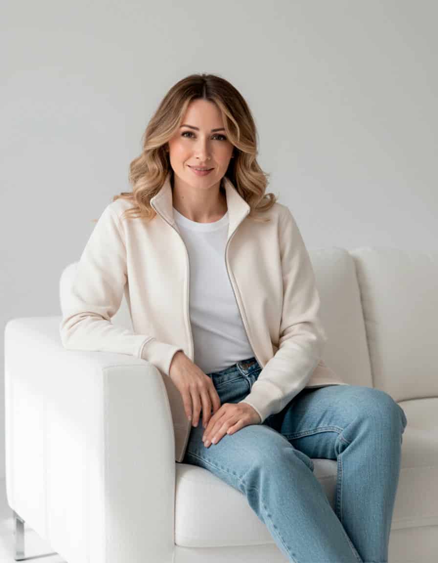 Buzo abierto sin capota mujer Marfil - miniatura 1