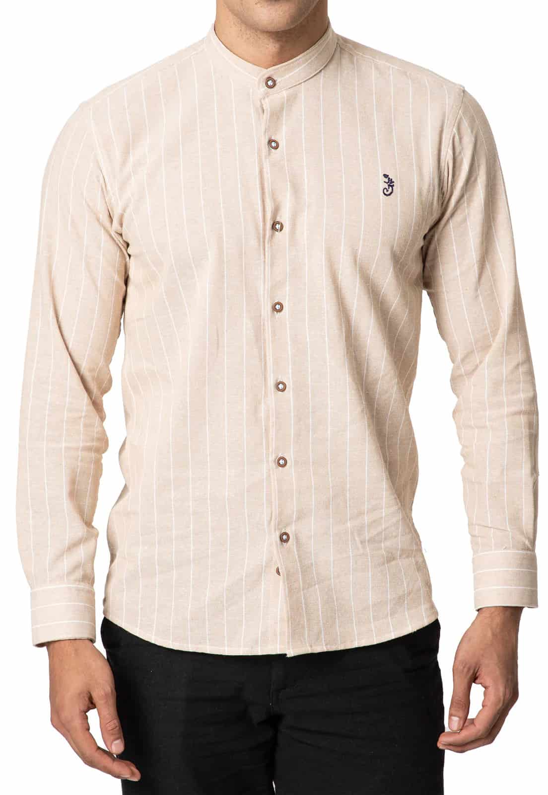 Camisa en Lino verde cuello neru a rayas - miniatura 11