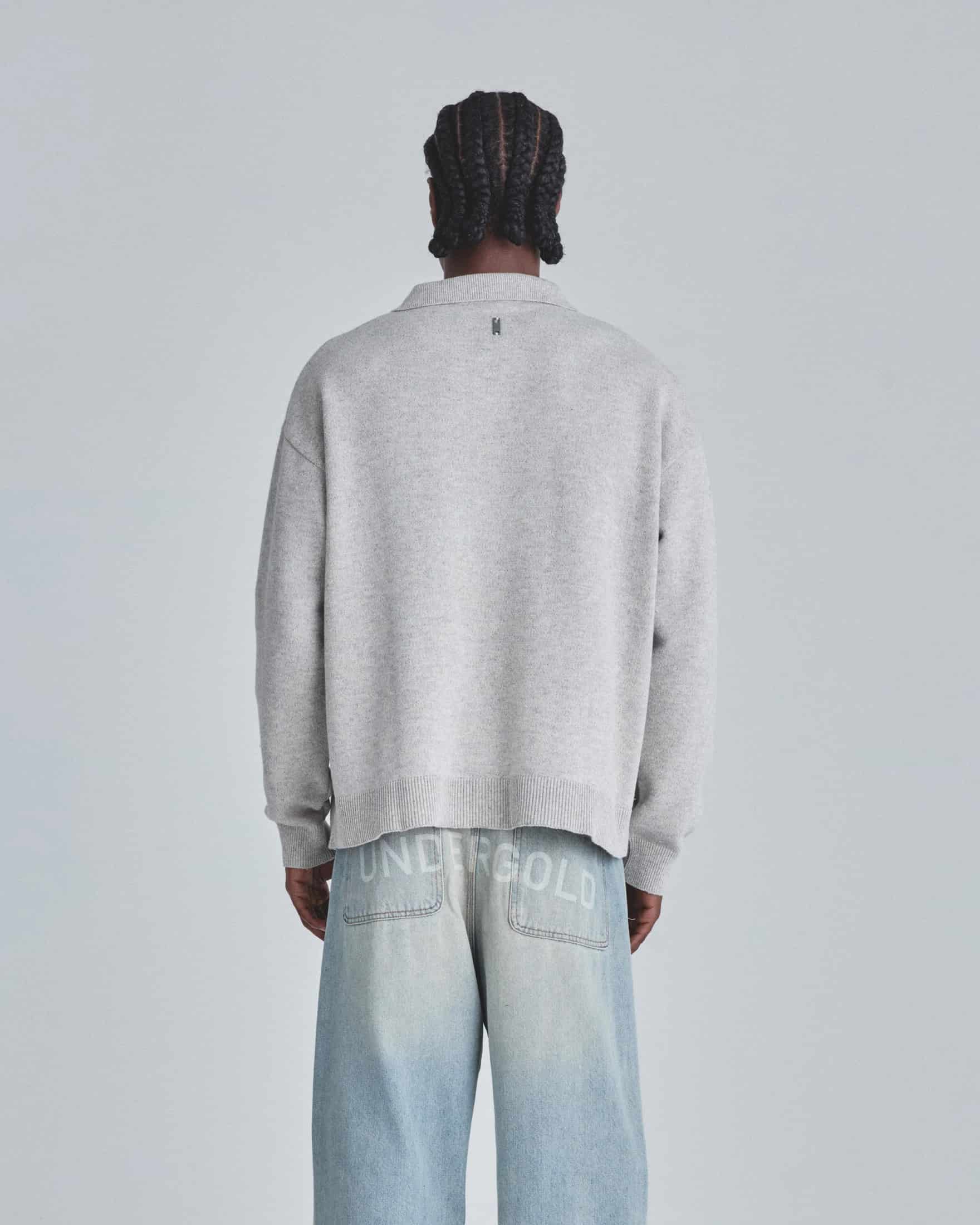 Line Knit Zip Up Long Sleeve Polo Shirt Seed Gray - miniatura 7
