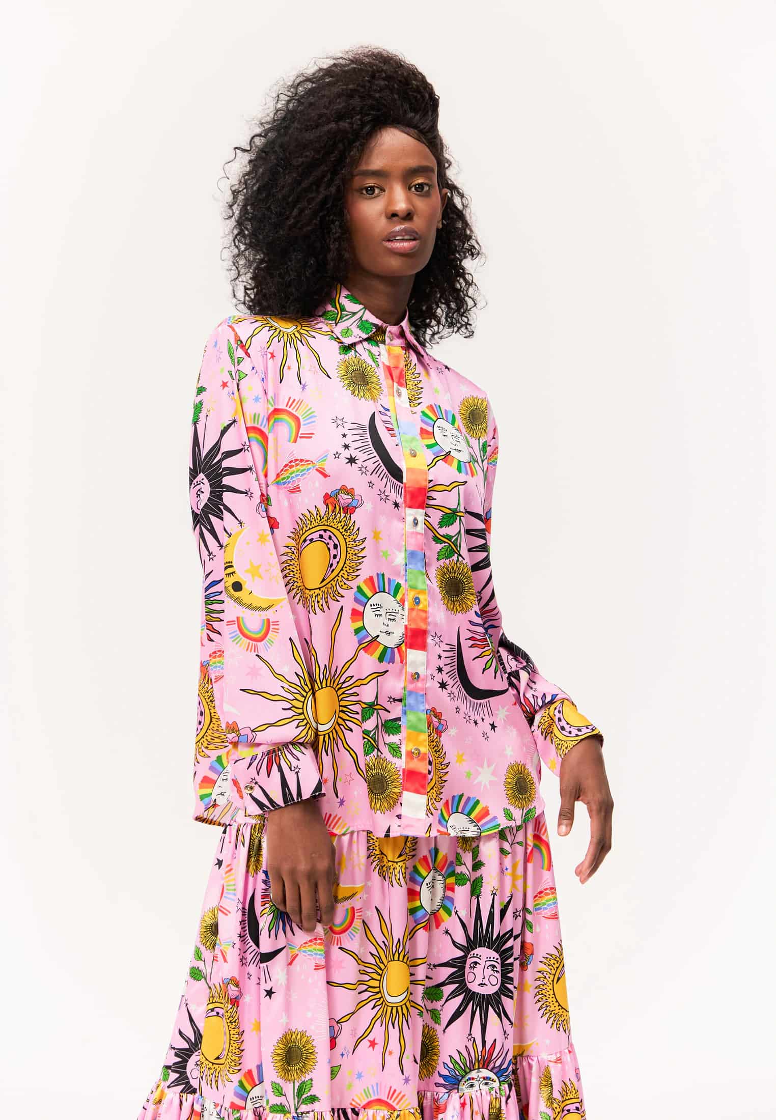 Camisa Manga Larga Unisex / Estampado Madre Luna, Padre Sol Rosa - miniatura 4