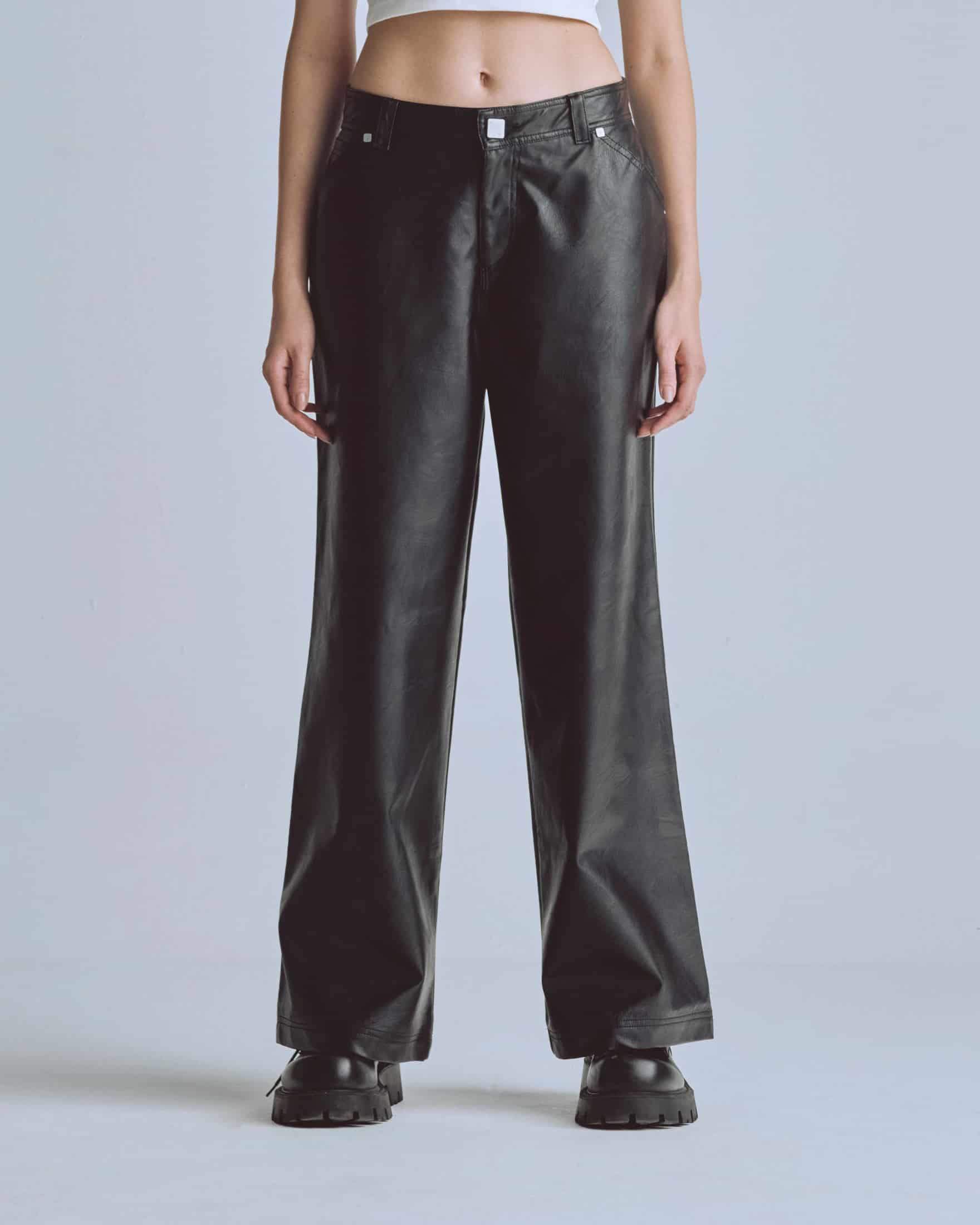 W Capsule Basic Pleather Wide Jeans Black - miniatura 2