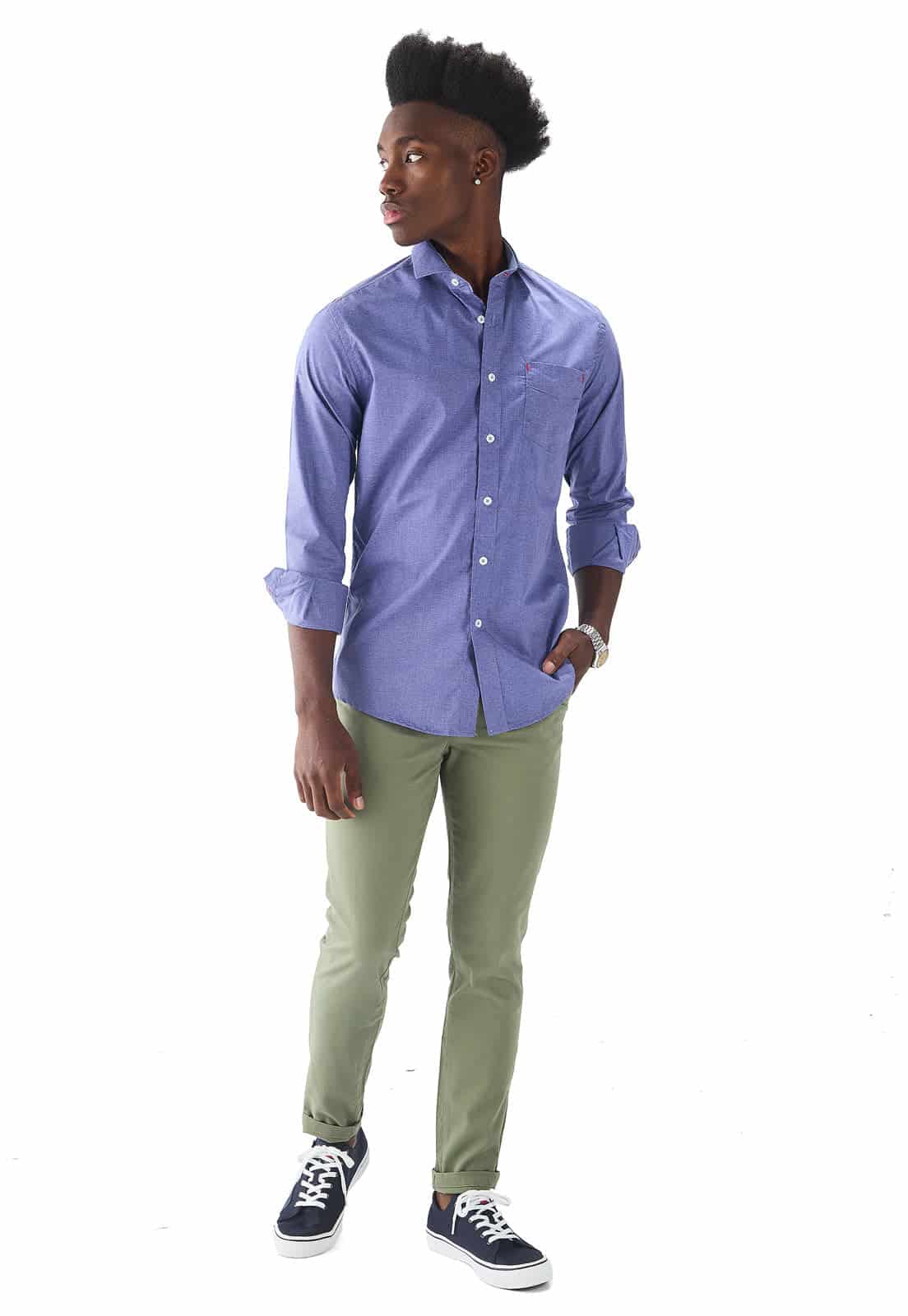 Camisa manga larga azul con textura - miniatura 4