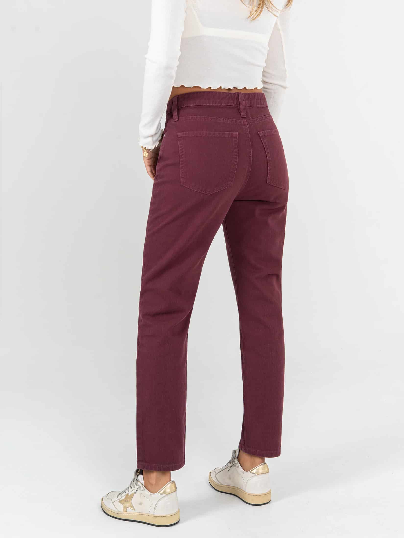Ref: 0620201 Pantalón mom fit stretch, tiro alto, tono vino tinto. - miniatura 2