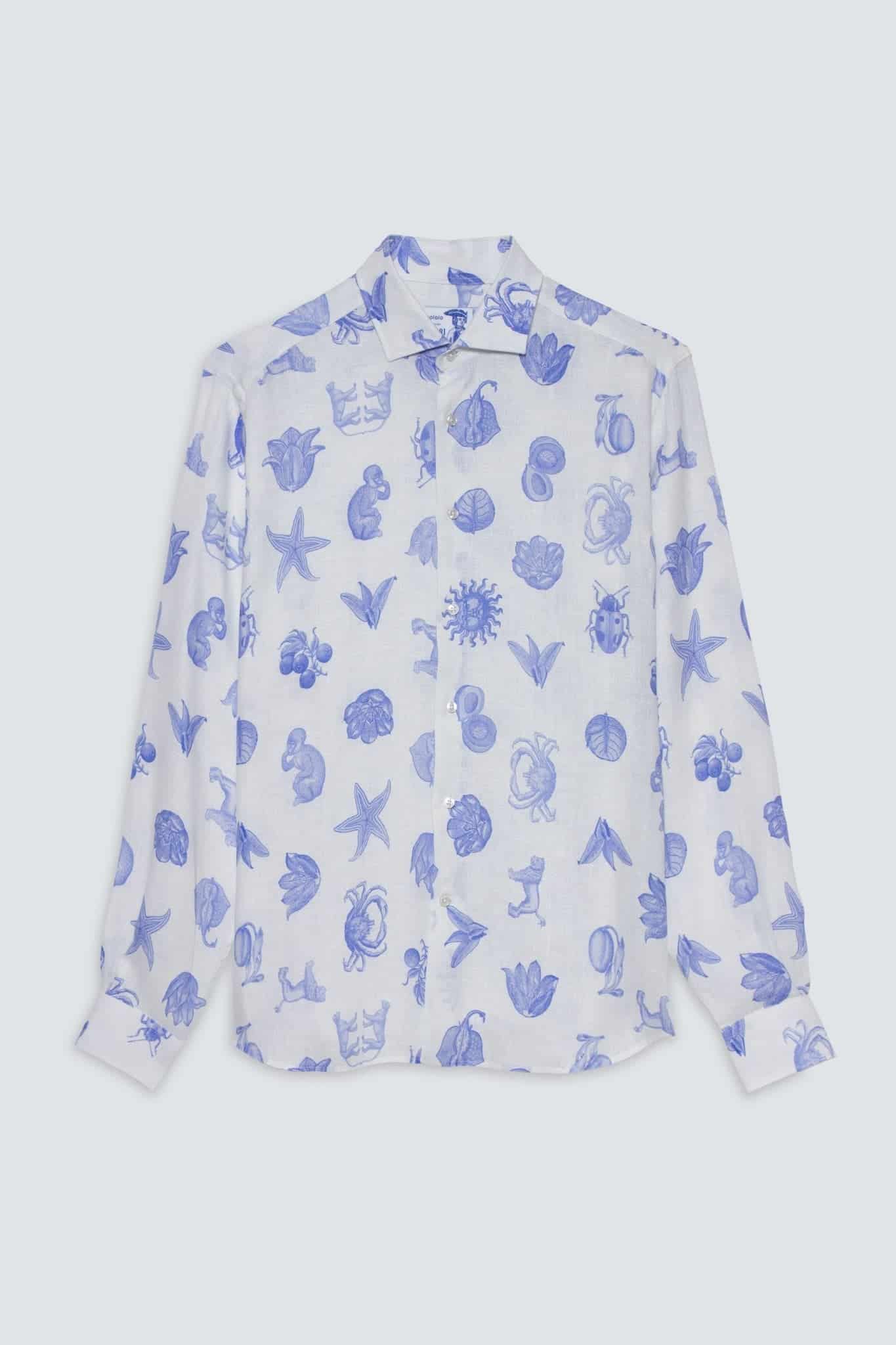 Men's linen shirt white mezzotinta - miniatura 1