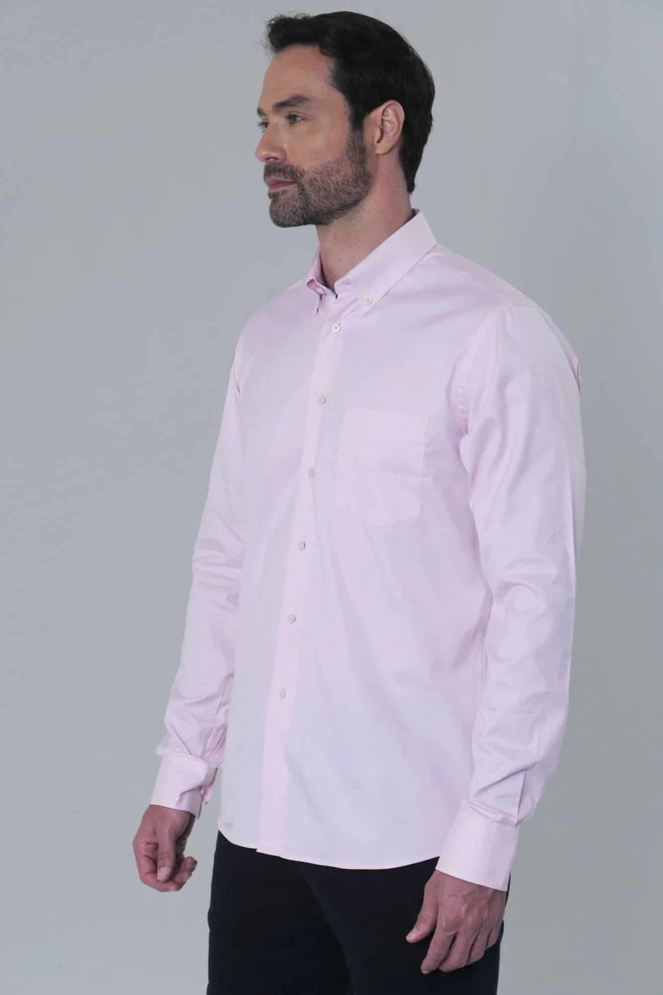 Camisa Algodón Manga Larga Napolitano Hombre Rosado Prive - miniatura 2