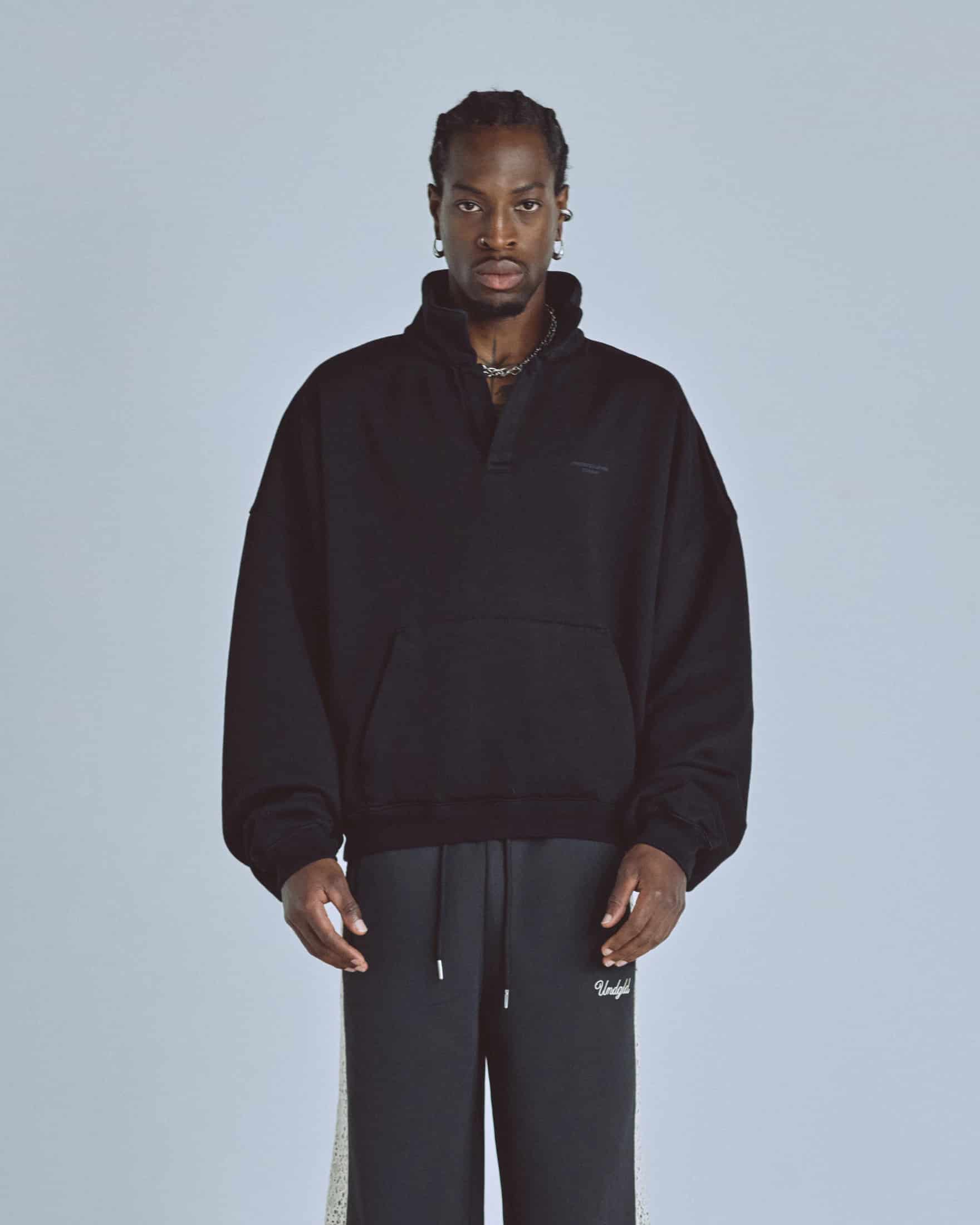 Basics Polo Collar Boxy Fit Hoodie Black - miniatura 2