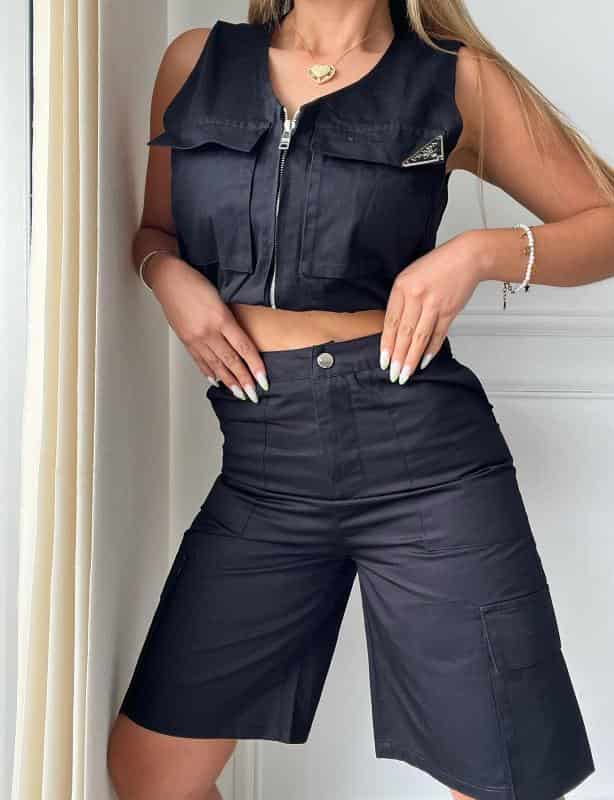 CONJUNTO PRADA BIKER NEGRO - miniatura 3