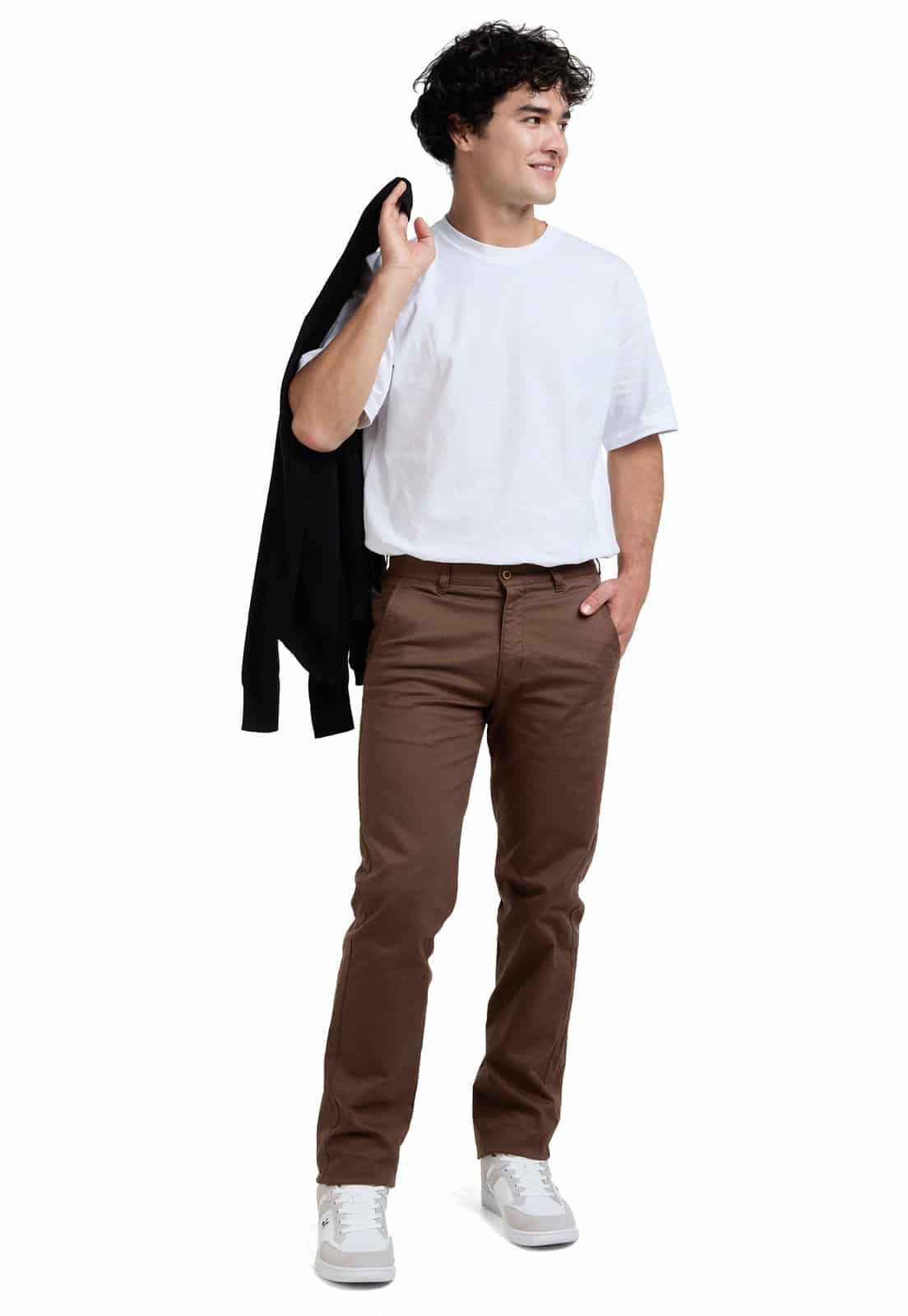 Pantalon dril cafe con spandex - miniatura 3