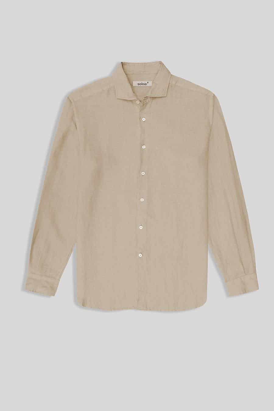 Men's linen shirt beige basic - miniatura 1
