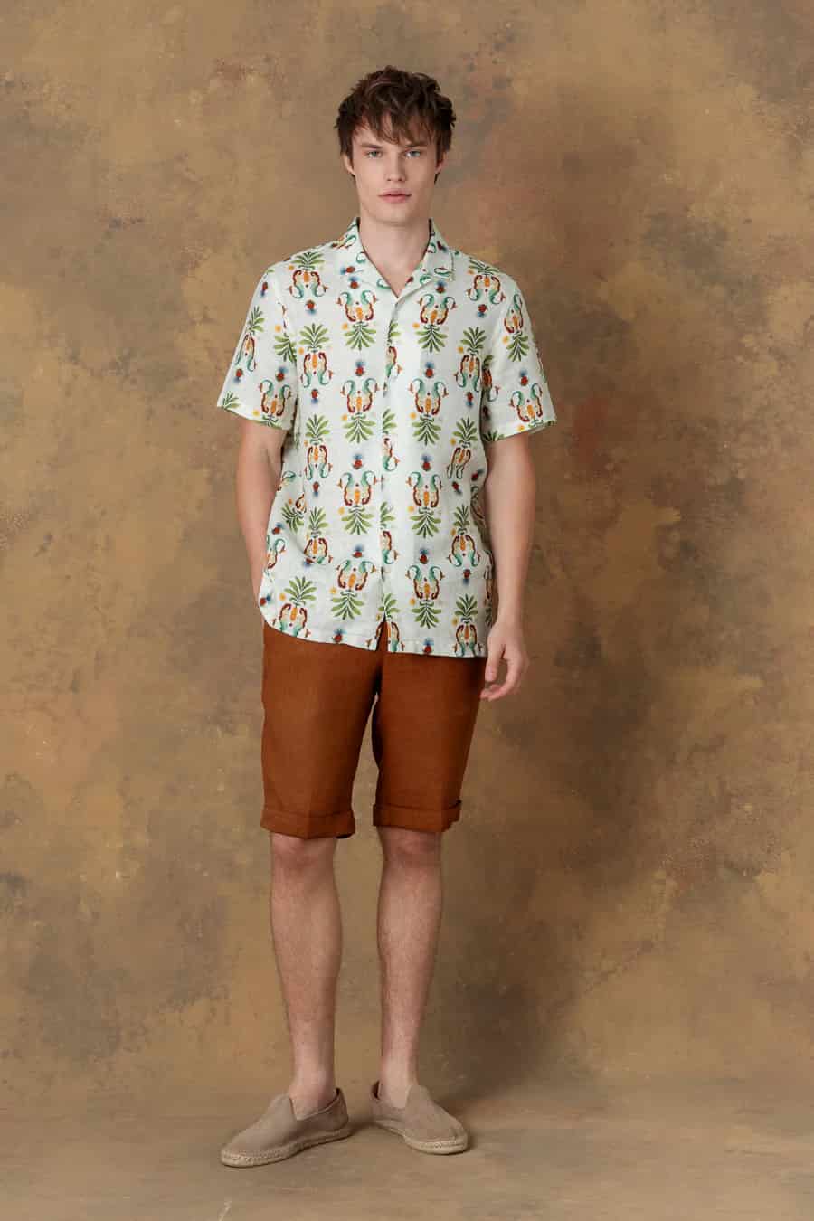 Men's linen shirt bowling marea light green - miniatura 4
