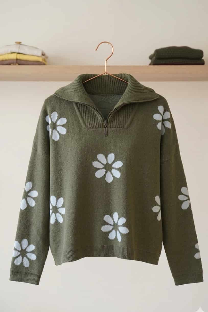 Halfzip Flowers Verde - miniatura 1