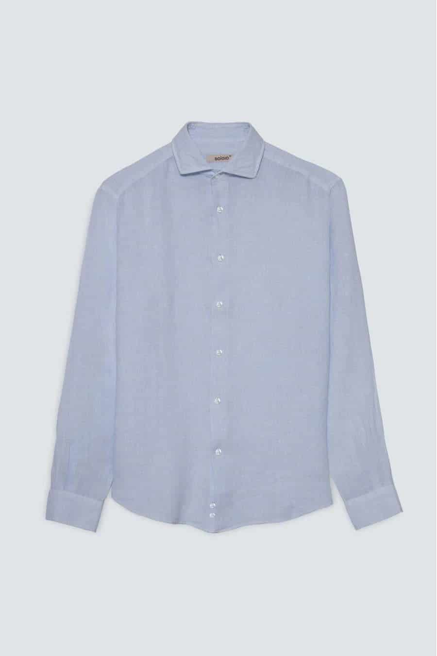 Men's linen shirt light blue powder basic - miniatura 1