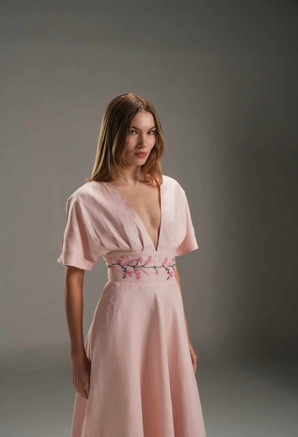 PINK LUCY LINEN LONG DRESS - miniatura 3