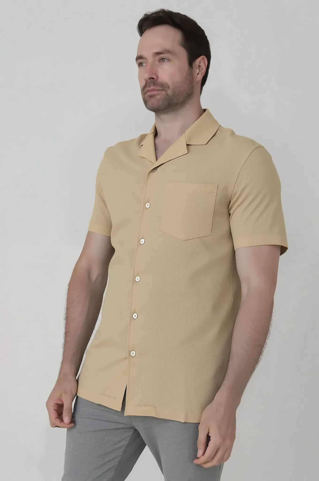 Camisa con textura manga corta para hombre Jon Sonen 087224001 - miniatura 3