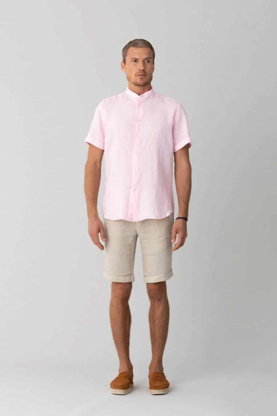 men’s linen shirt mao pink basic - miniatura 3