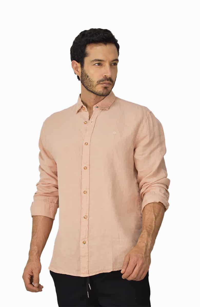 Camisa manga larga Lino Salmón para Hombre - miniatura 1