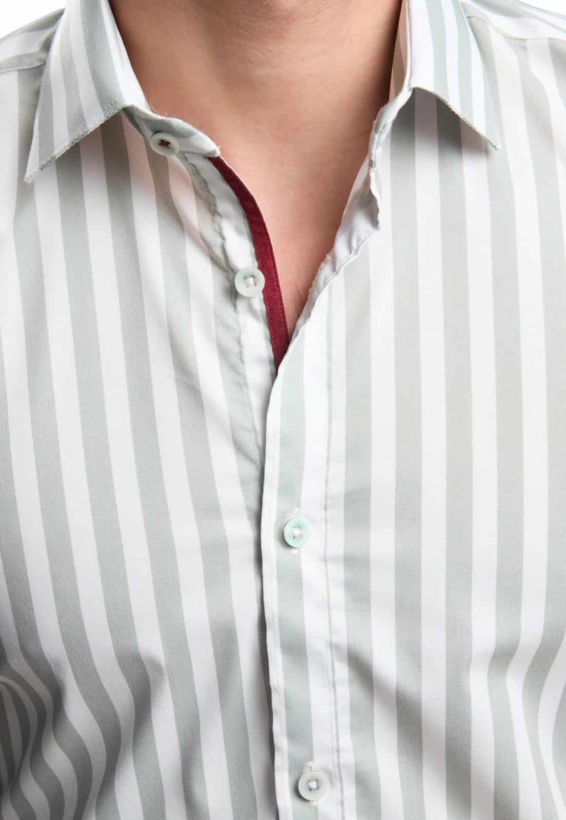 Camisa casual slim fit blanca a rayas verdes - miniatura 6