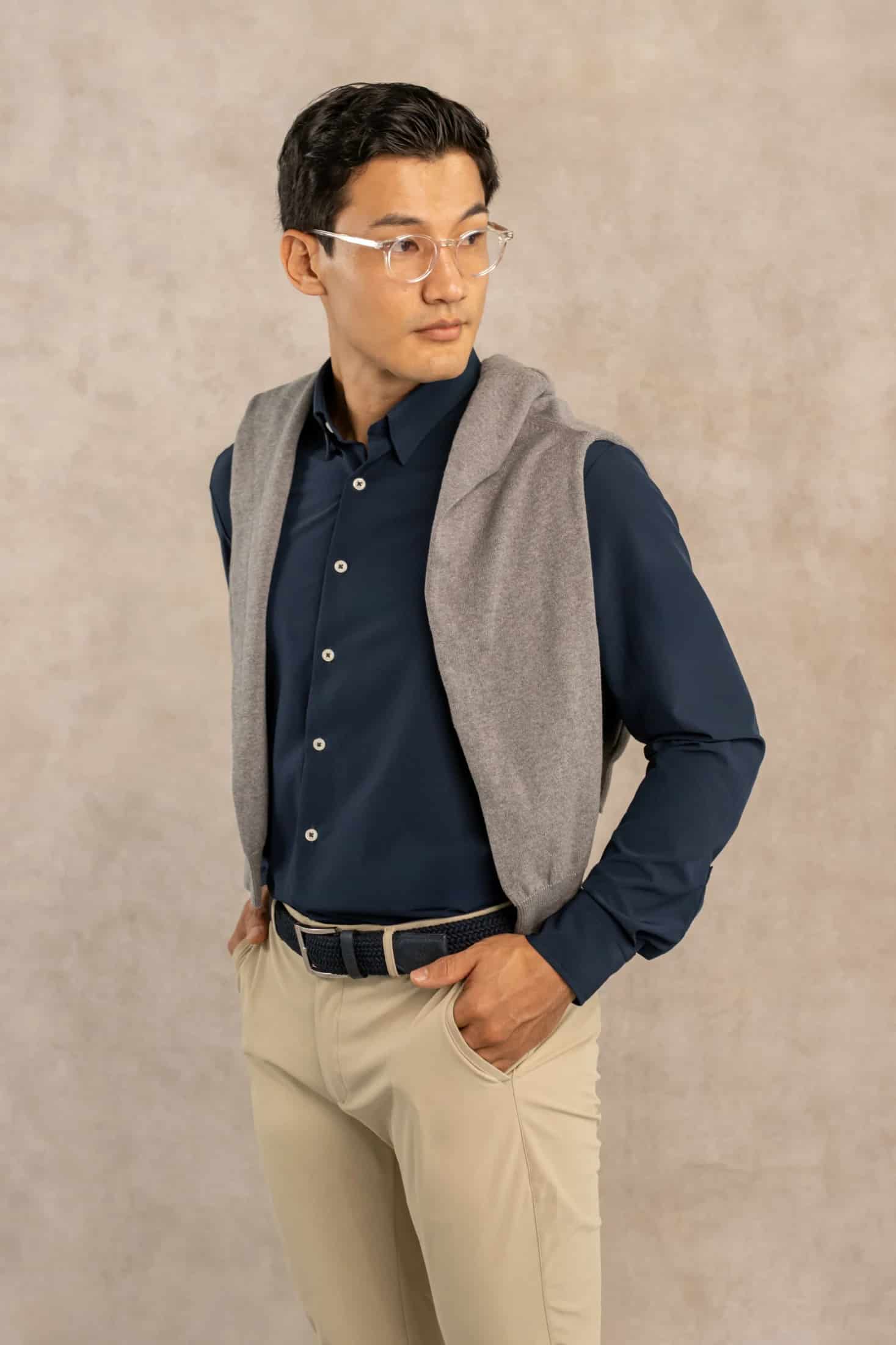 Camisa Performance Antiarrugas Azul Oscuro - miniatura 6
