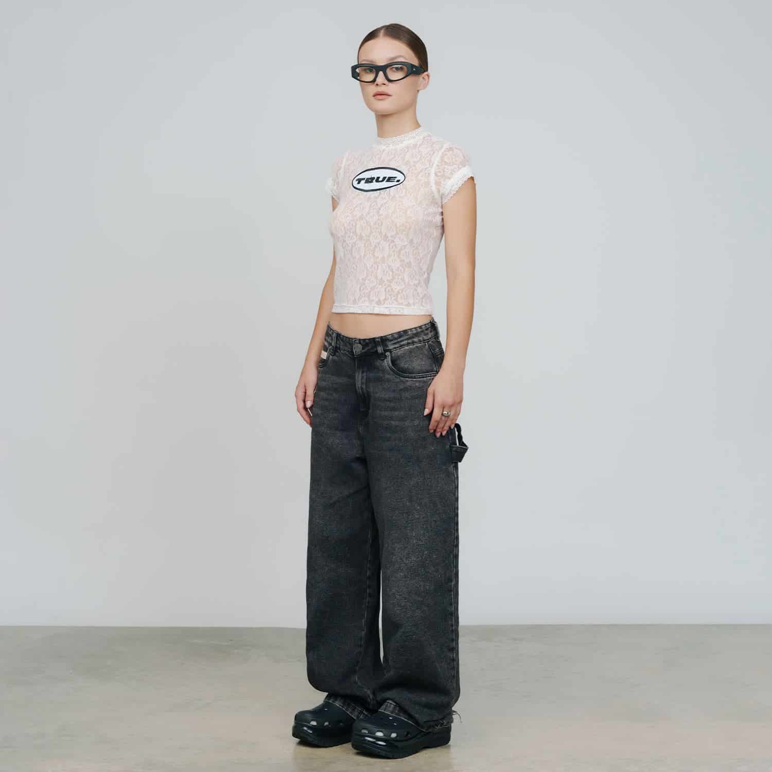 Floral Lace Baby Tee - Cream - miniatura 2
