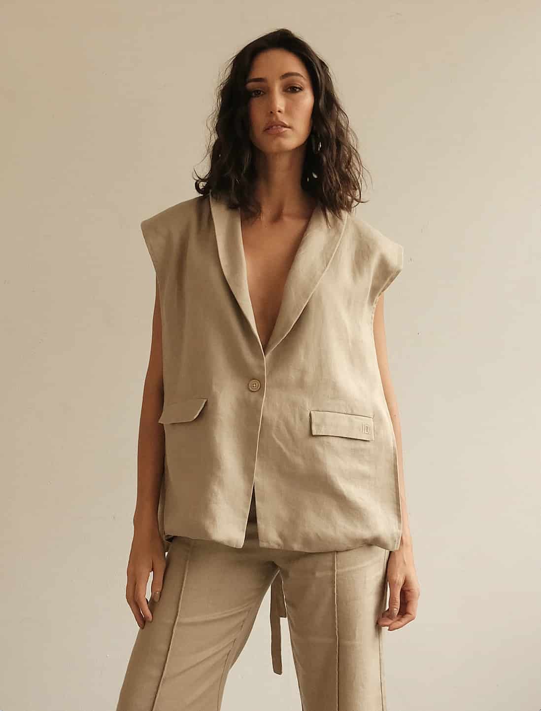Blazer Vest Sera de lino | Mocca - miniatura 1