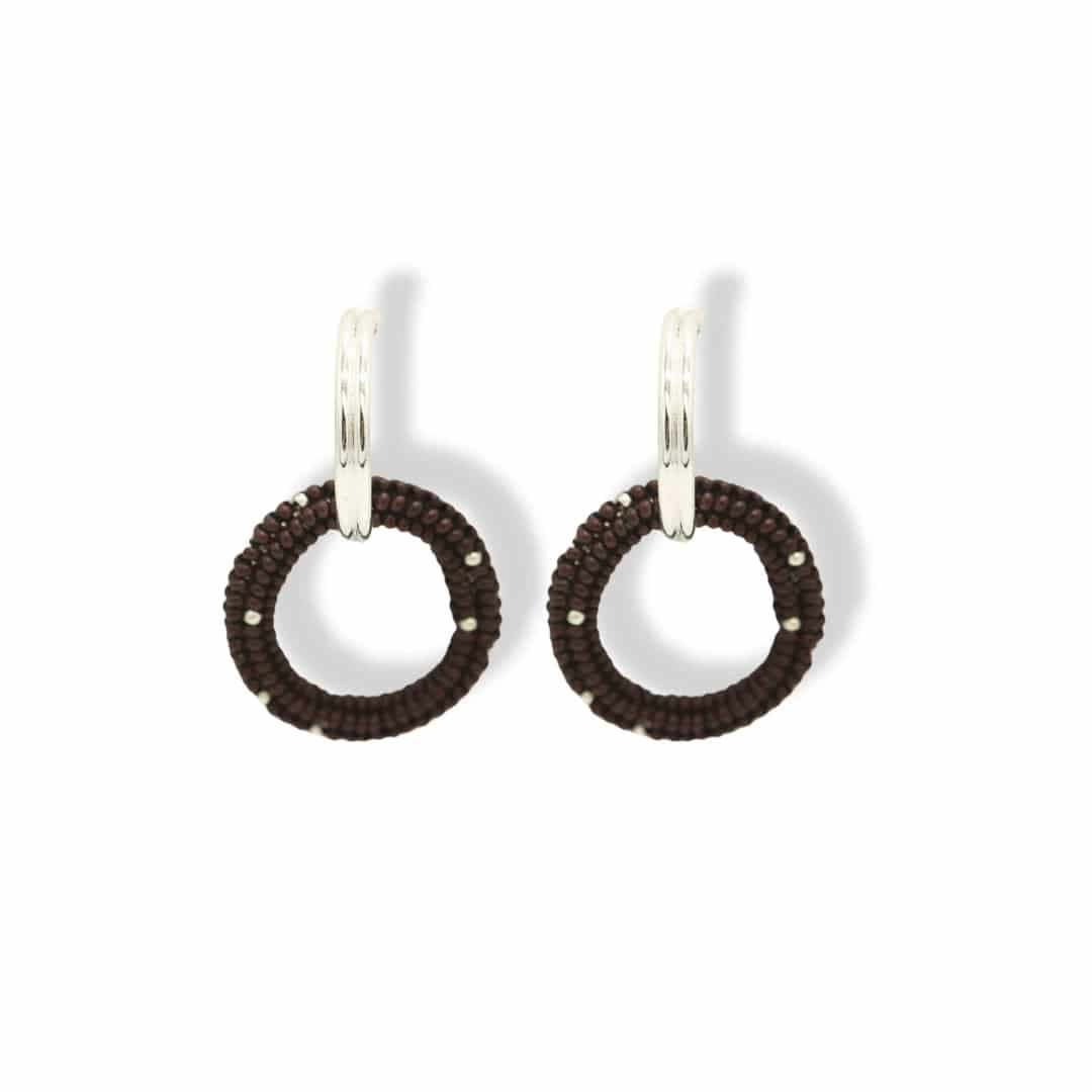 Aretes entrelazados tejidos dobles chocolate silver - miniatura 2