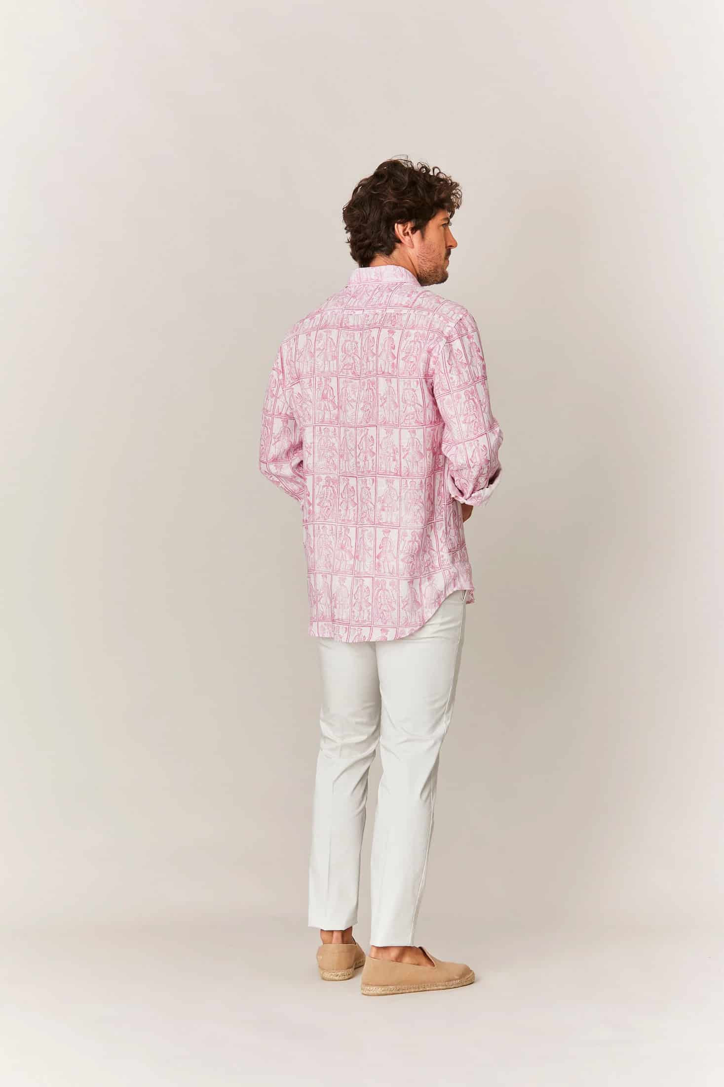 Men's linen shirt pink cards - miniatura 3